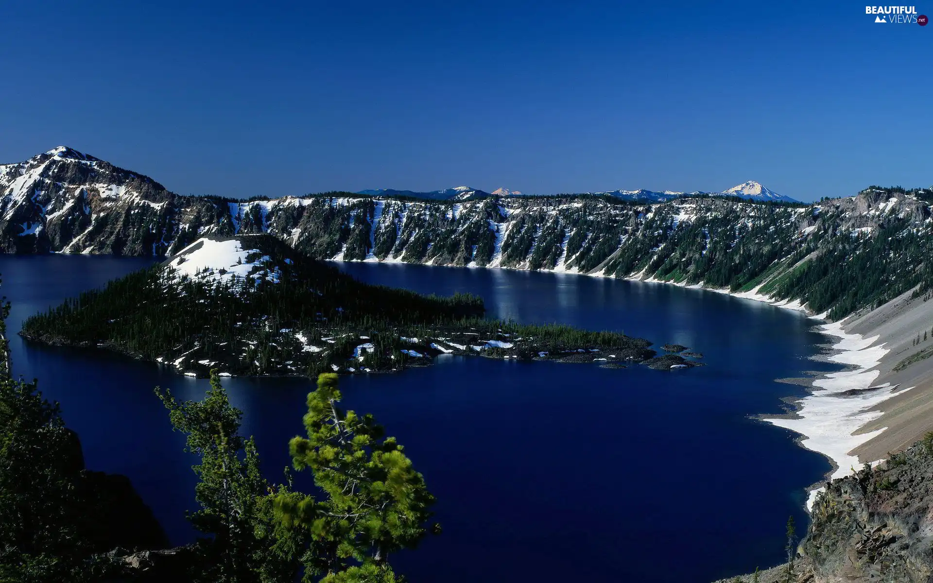 Mountains, lake