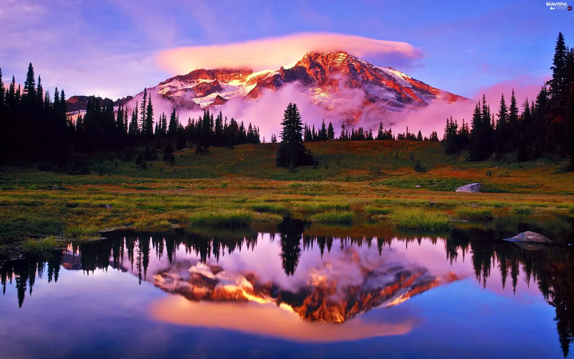 Mountains, Sky, lake, Christmas