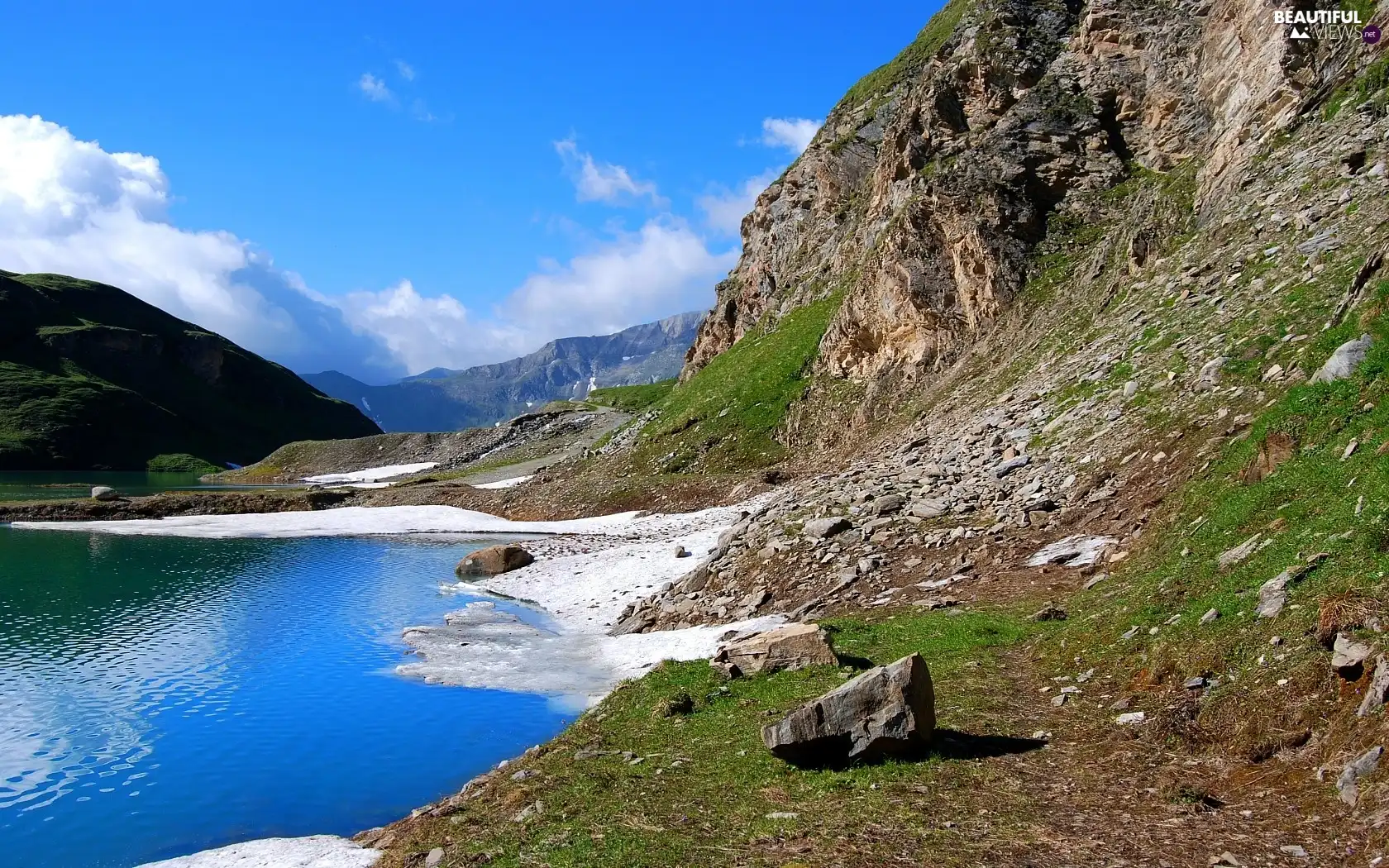 Mountains, Stones, lake, rocks