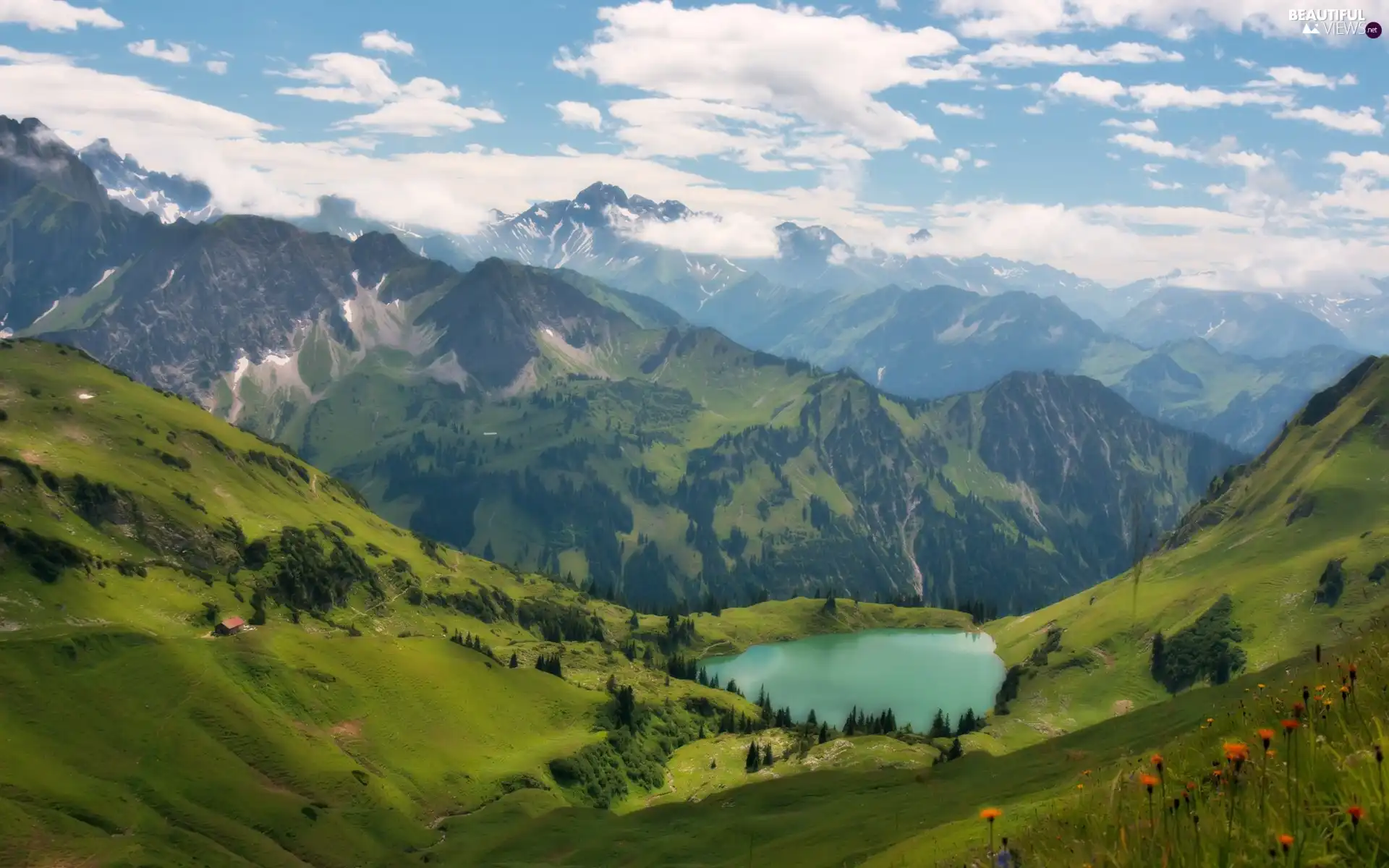 peaks, medows, lake, mountain