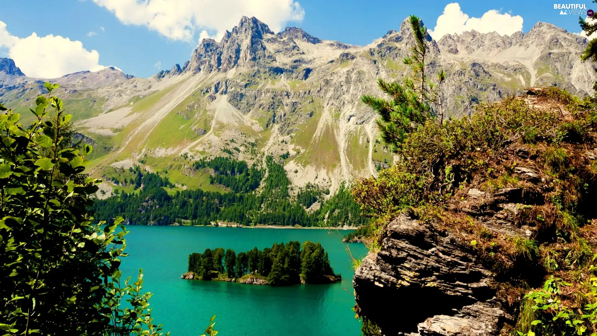 lake, Mountains, rocks