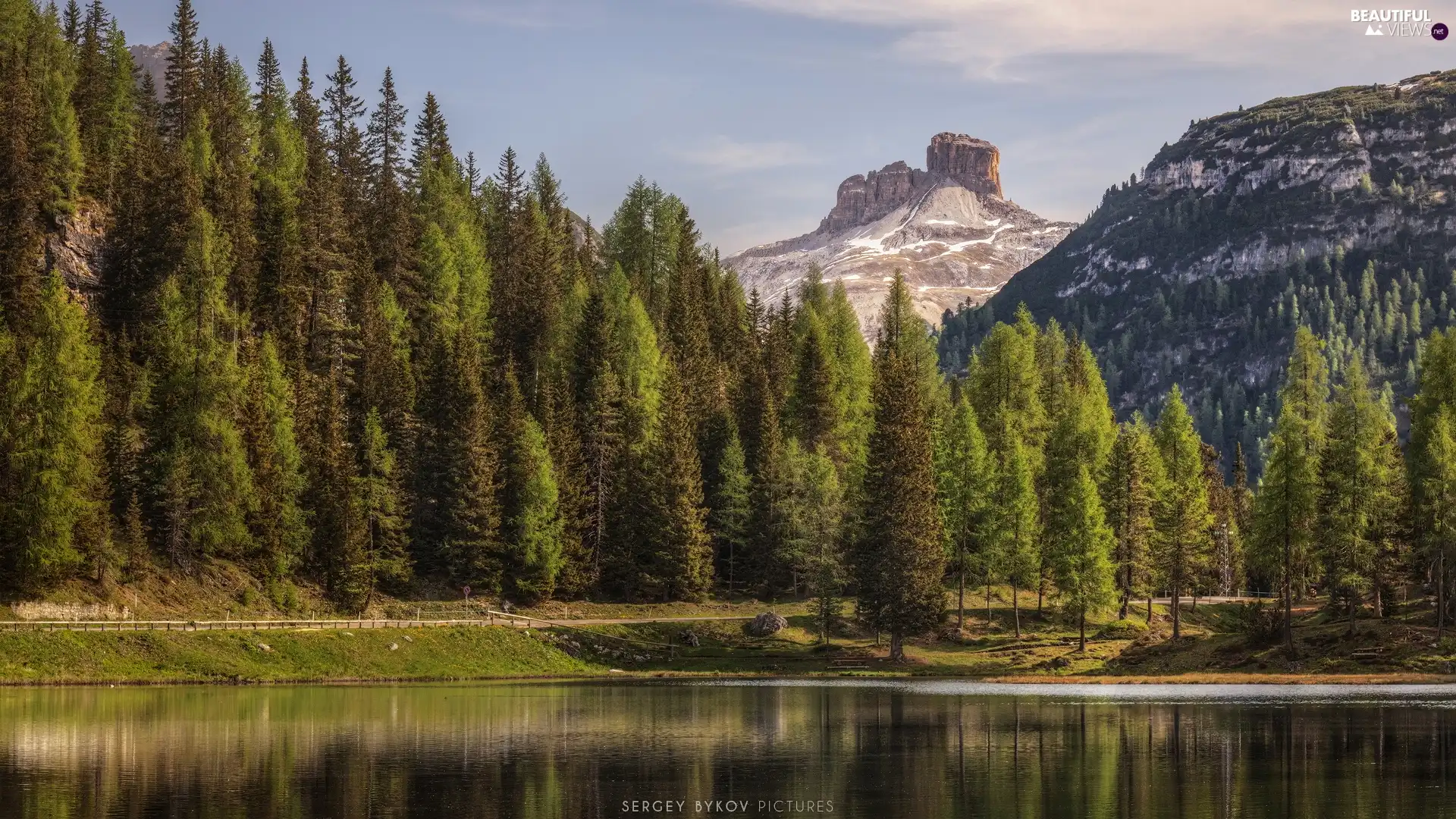 forest, lake, trees, viewes, Mountains