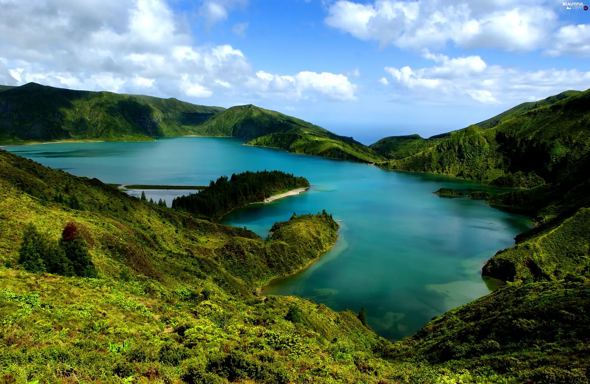 Miguel, Island, volcanic, Sao, Azores, lake, woods