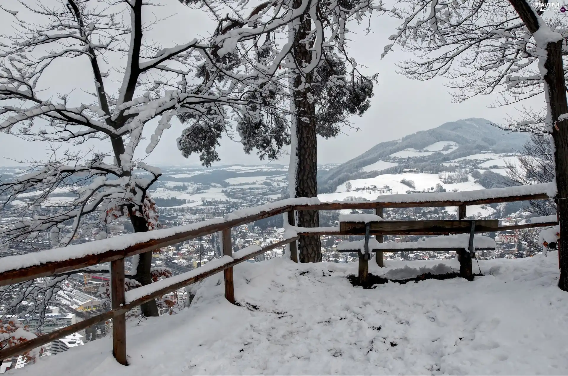 landscape, winter, Mountains