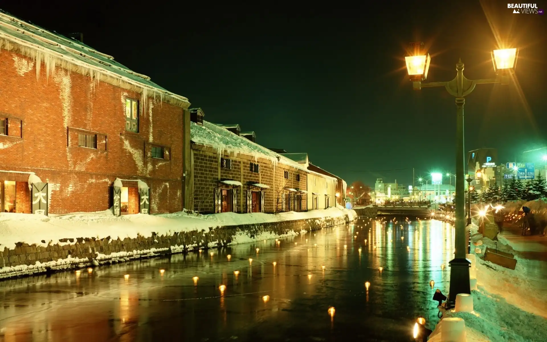 light, winter, night, Houses, town