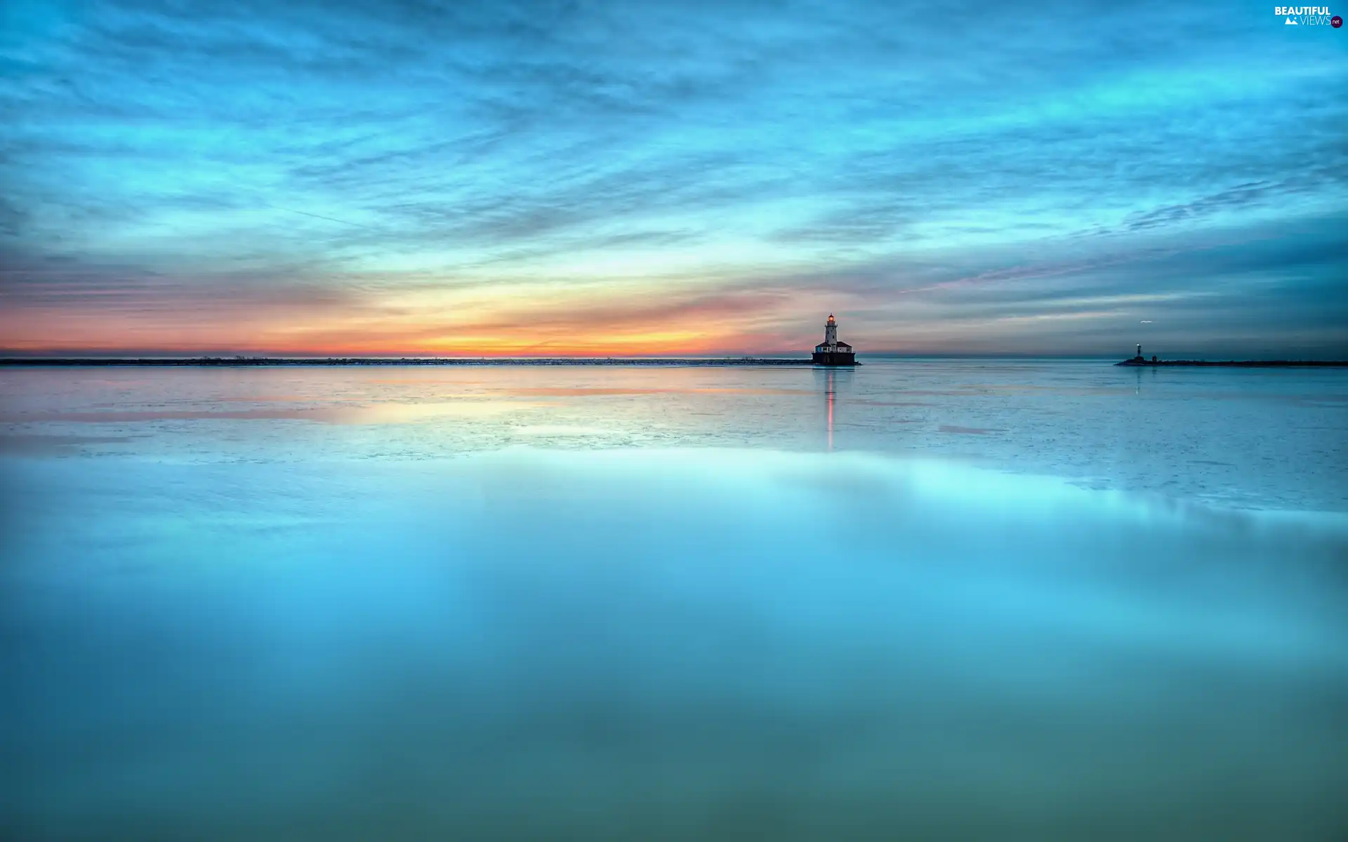 Lighthouse, Sky, sea