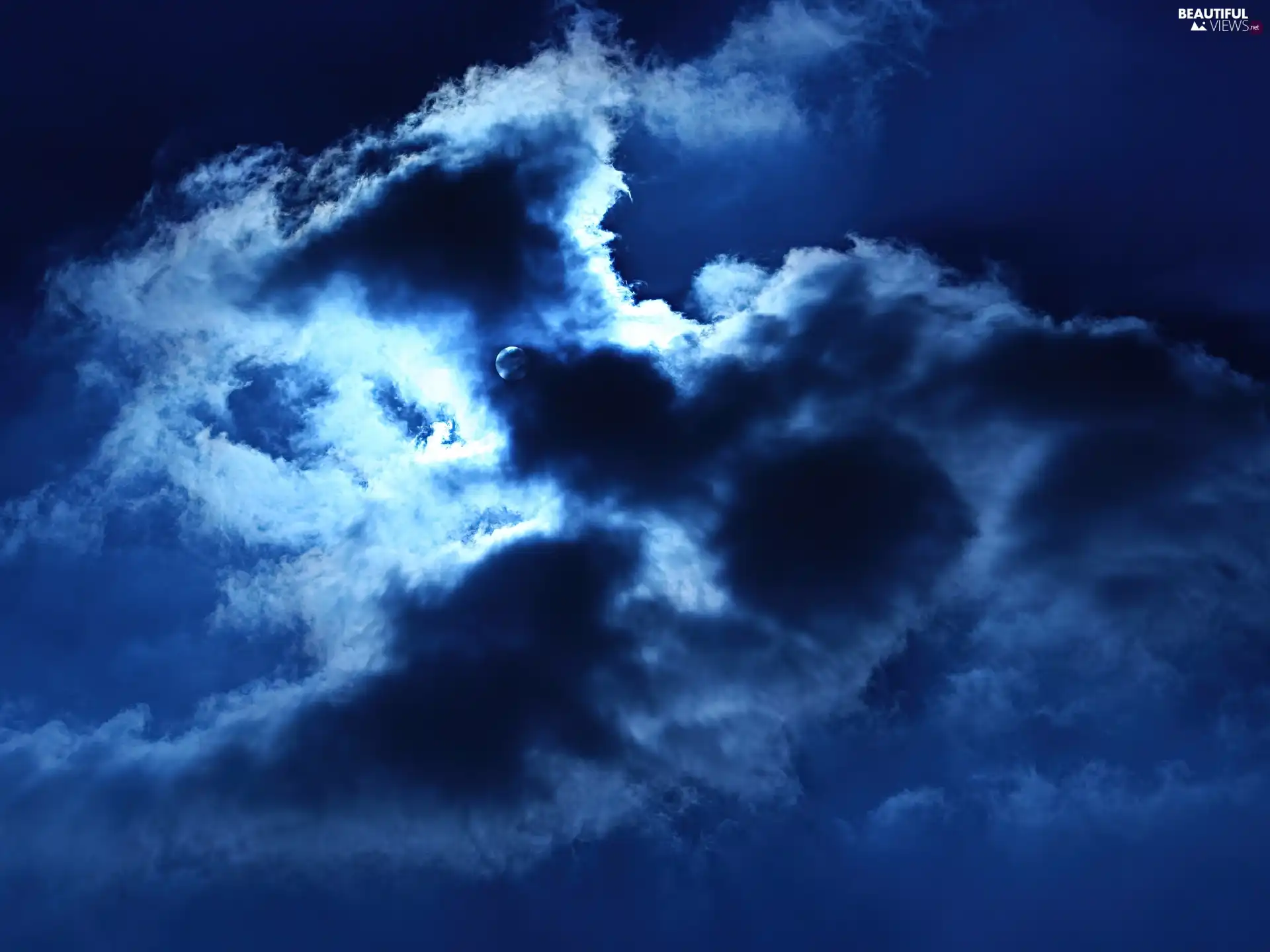 moon, Night, clouds