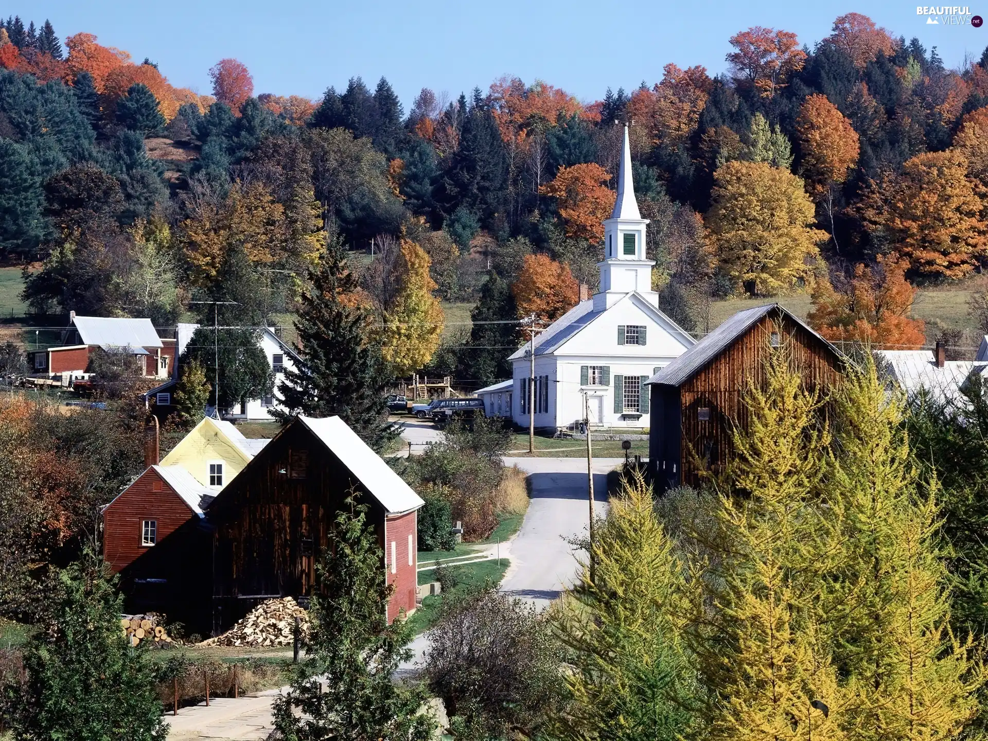 Church, autumn, Mountains, colony