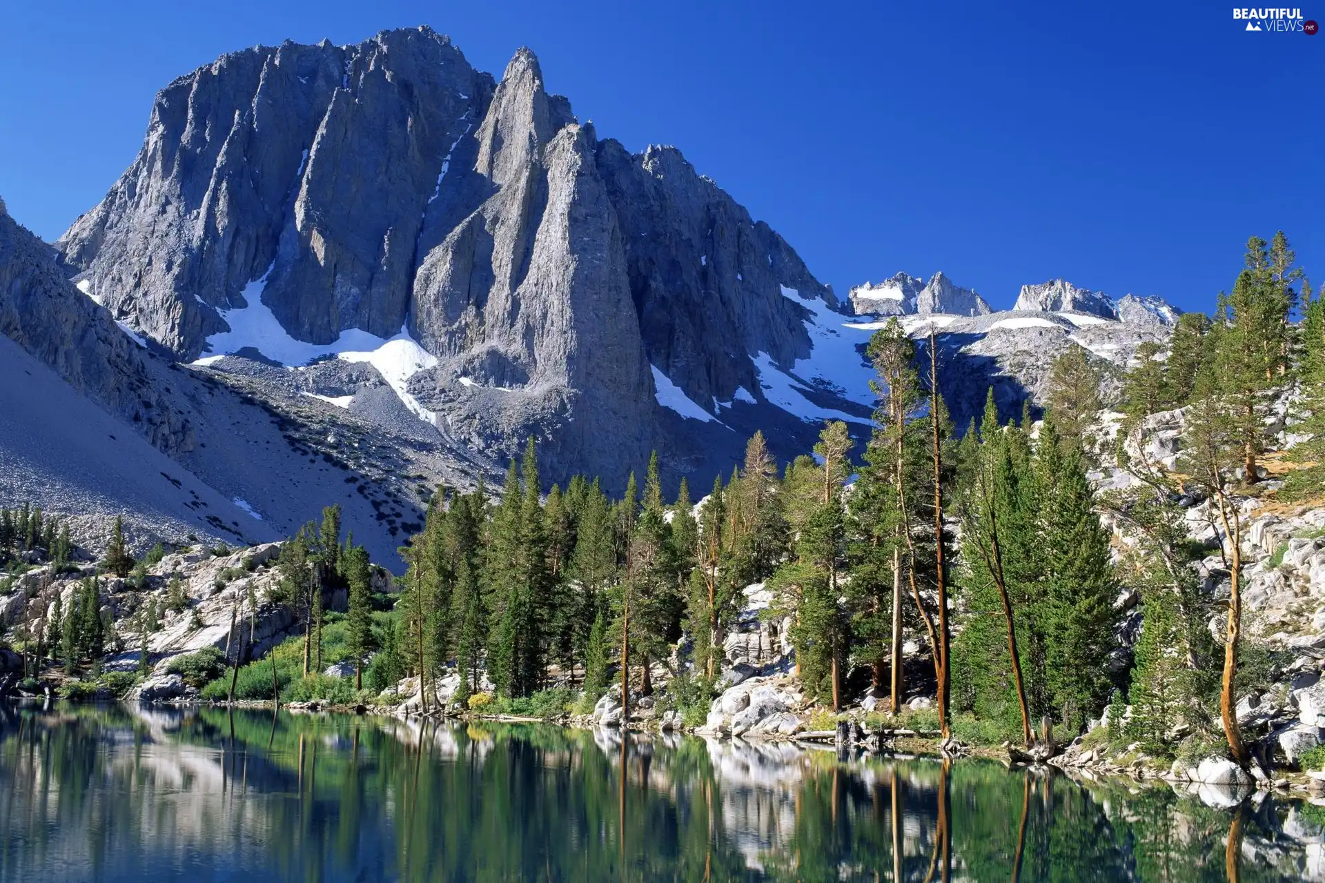 lake, viewes, Mountains, trees