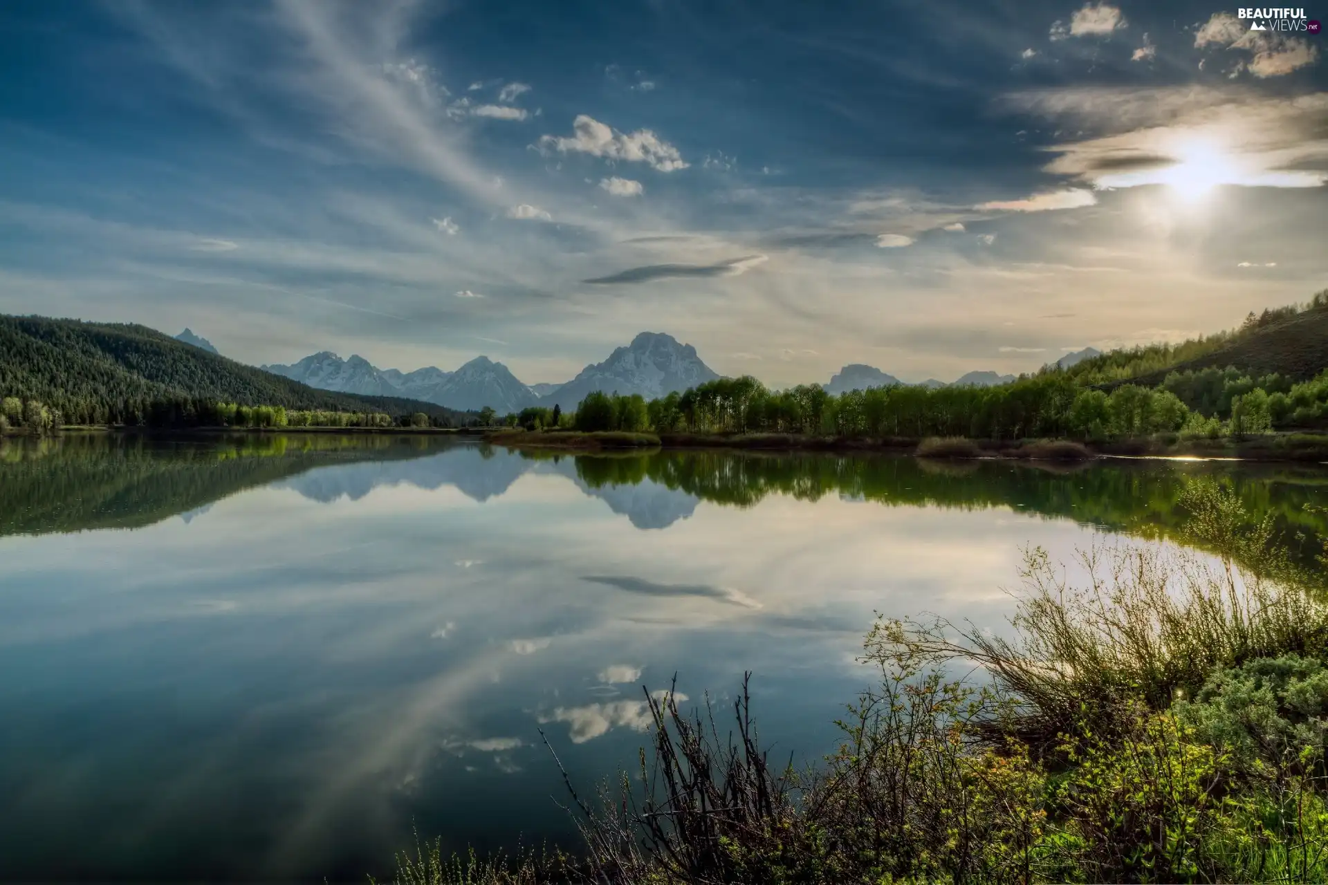 lake, viewes, Mountains, trees