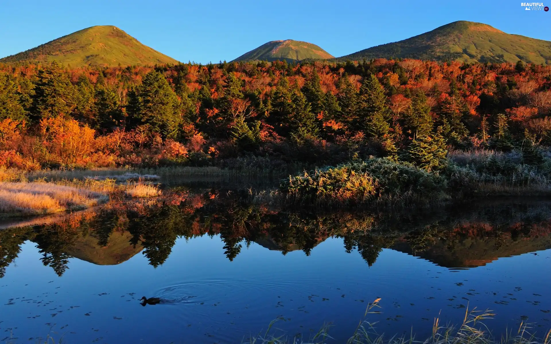 Mountains, lake, reflection