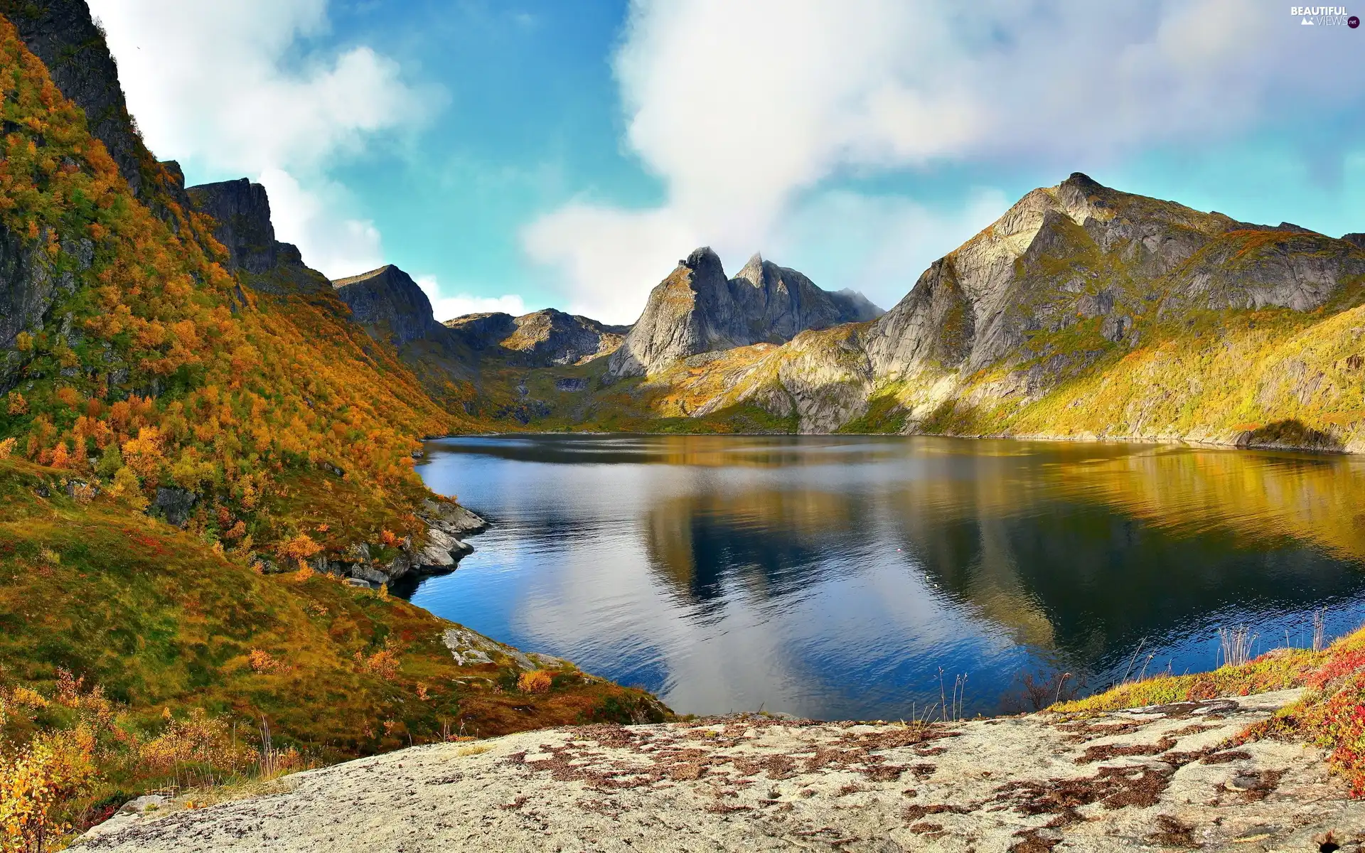 mountains, lake, surrounded