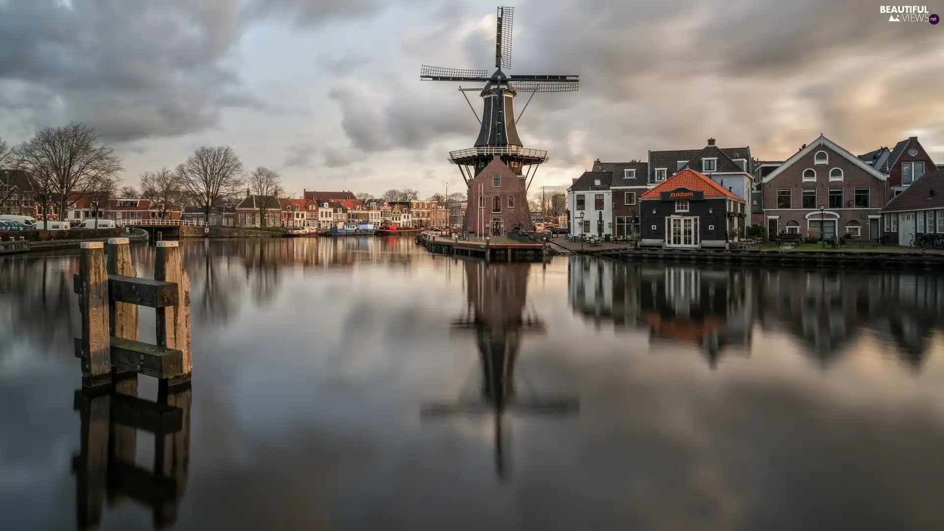 Netherlands, Houses, Spaarne River, Haarlem City, De Adriaan Windmill