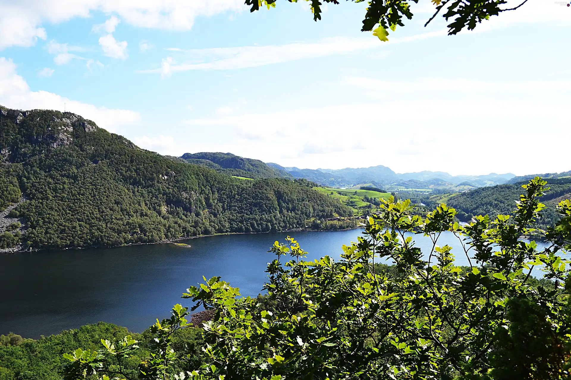 Mountains, landscape, Norway, lake