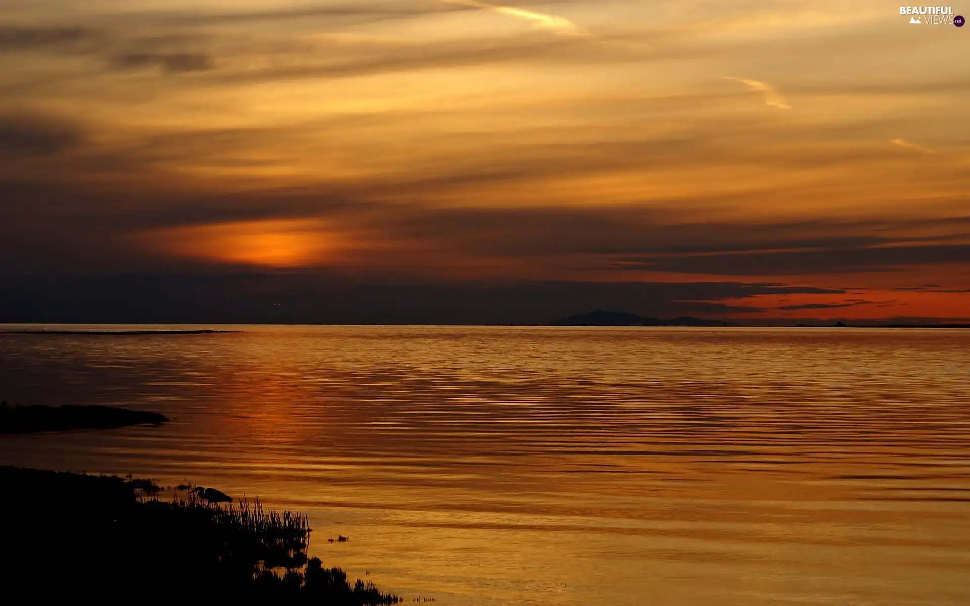 clouds, sun, Ocean, west