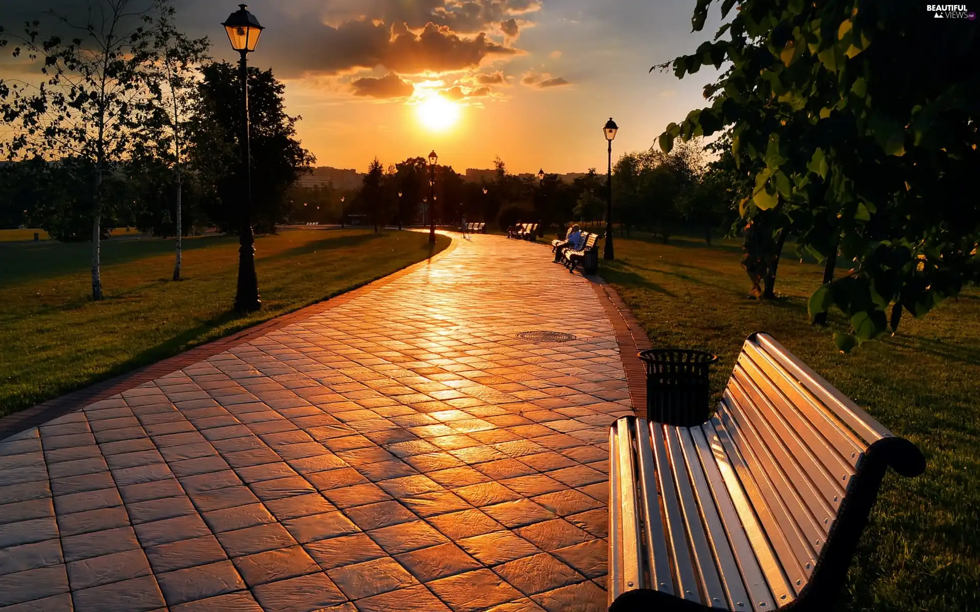 west, bench, Pavement, sun