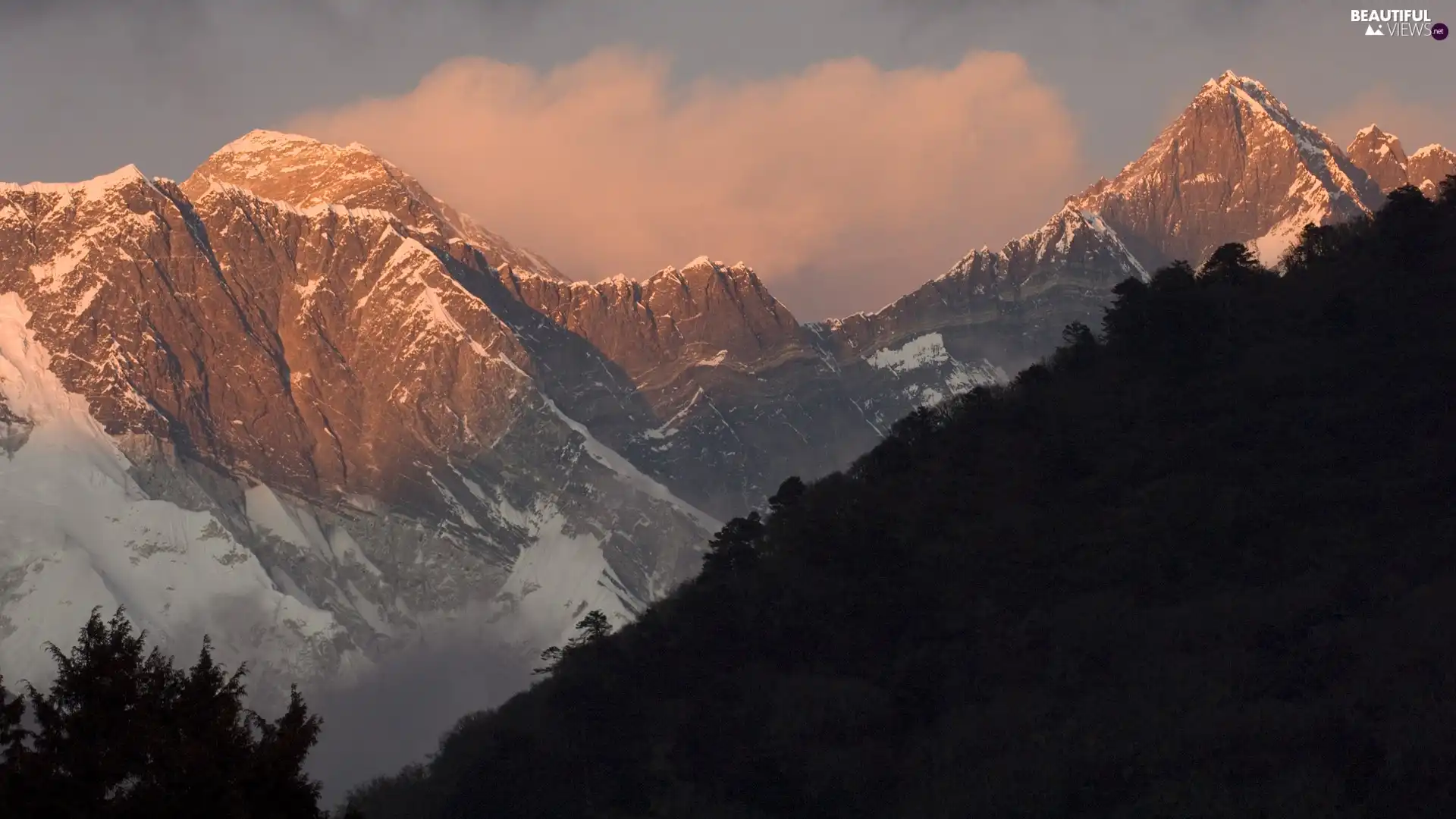 mountain, peaks