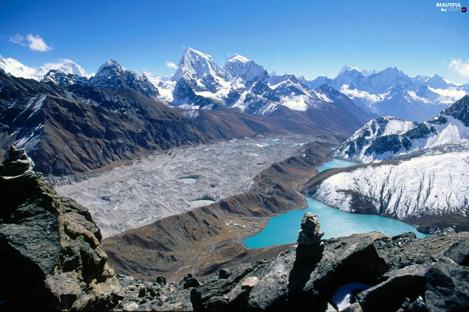 Mountains, Snowy, peaks, lake