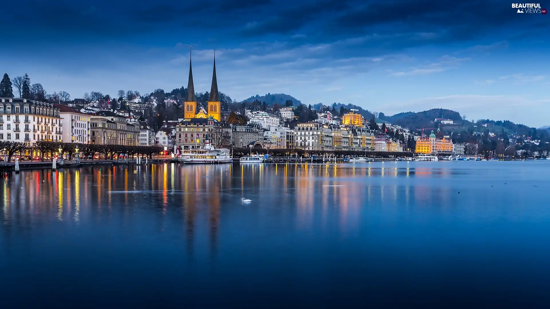 Switzerland, lake, Picture of Town, Lucerne