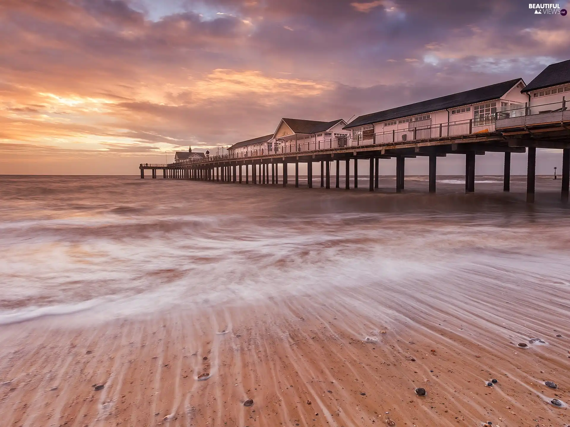 pier, Houses, east, sun, sea