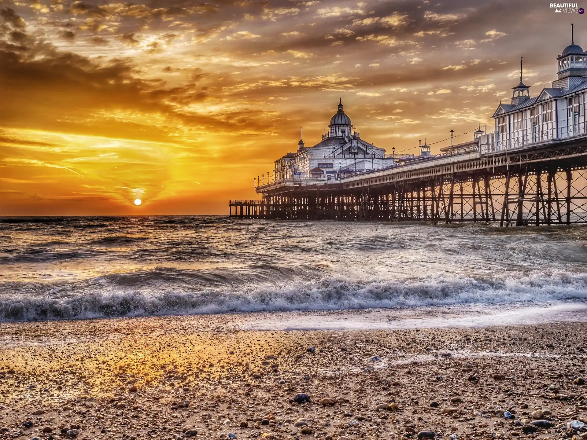 sea, sun, pier, west