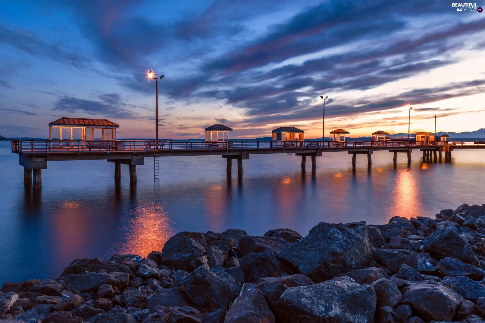 pier, sea, Stones