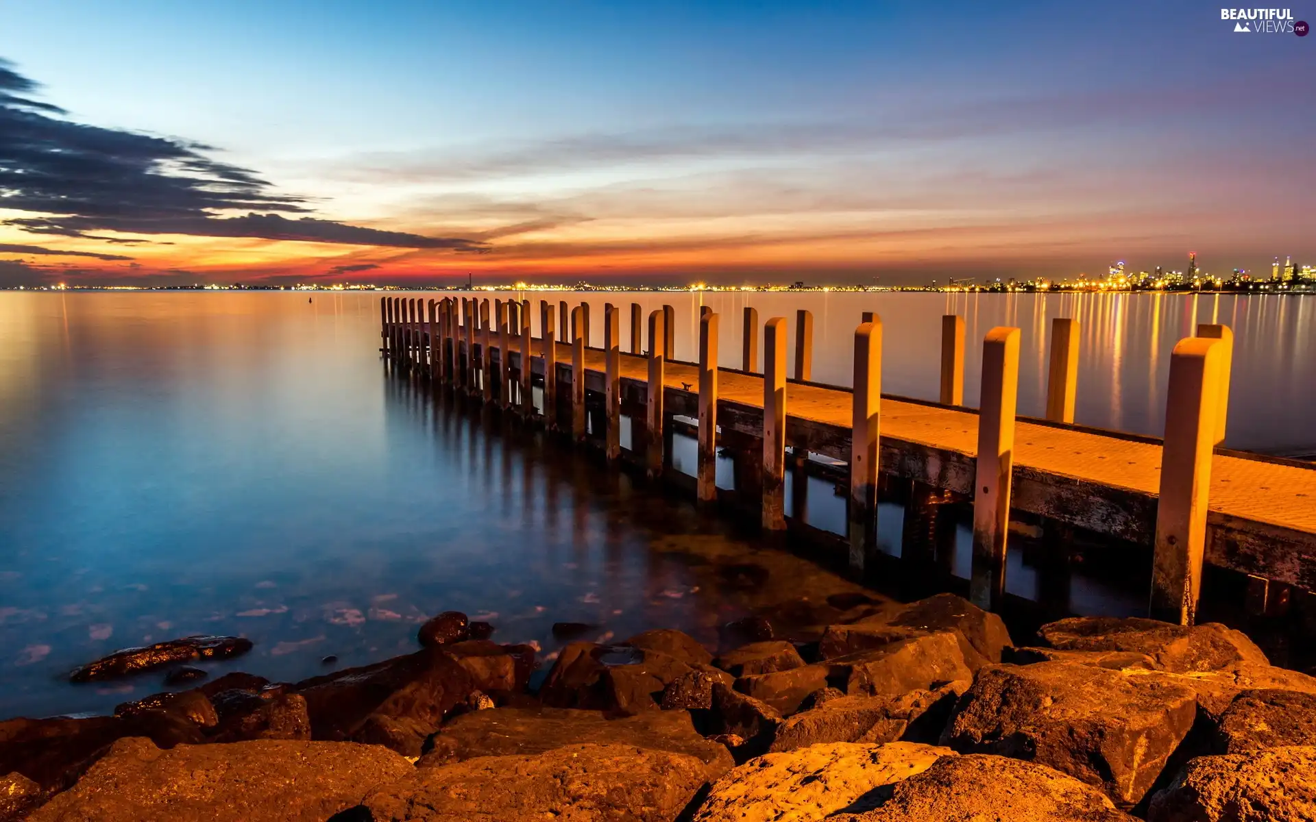 west, sea, pier, sun