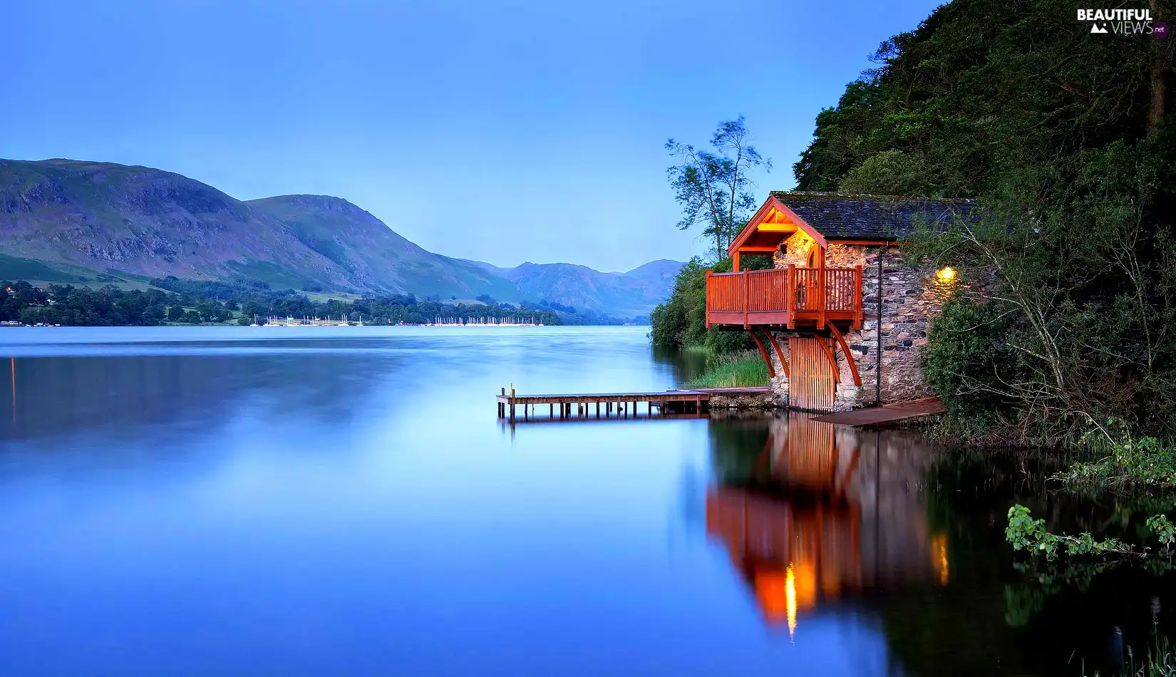 lake, Home, Platform, Mountains