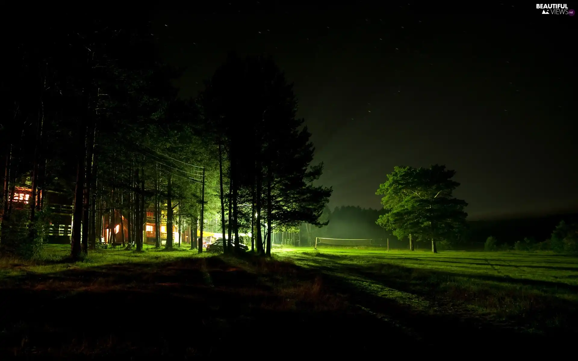 Playing Field, center, viewes, cars, trees, Recreation