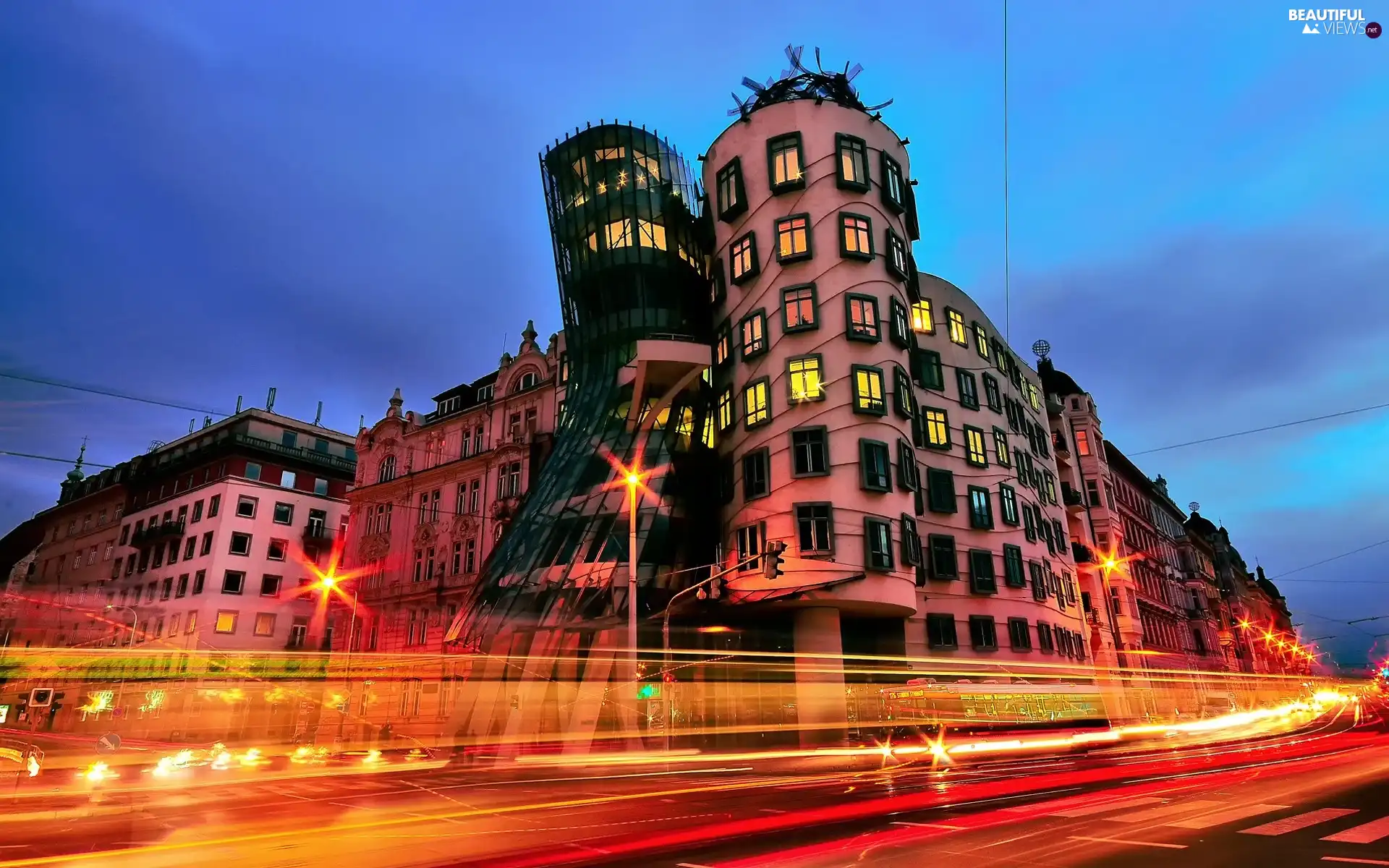 curves, Street, Prague, Houses