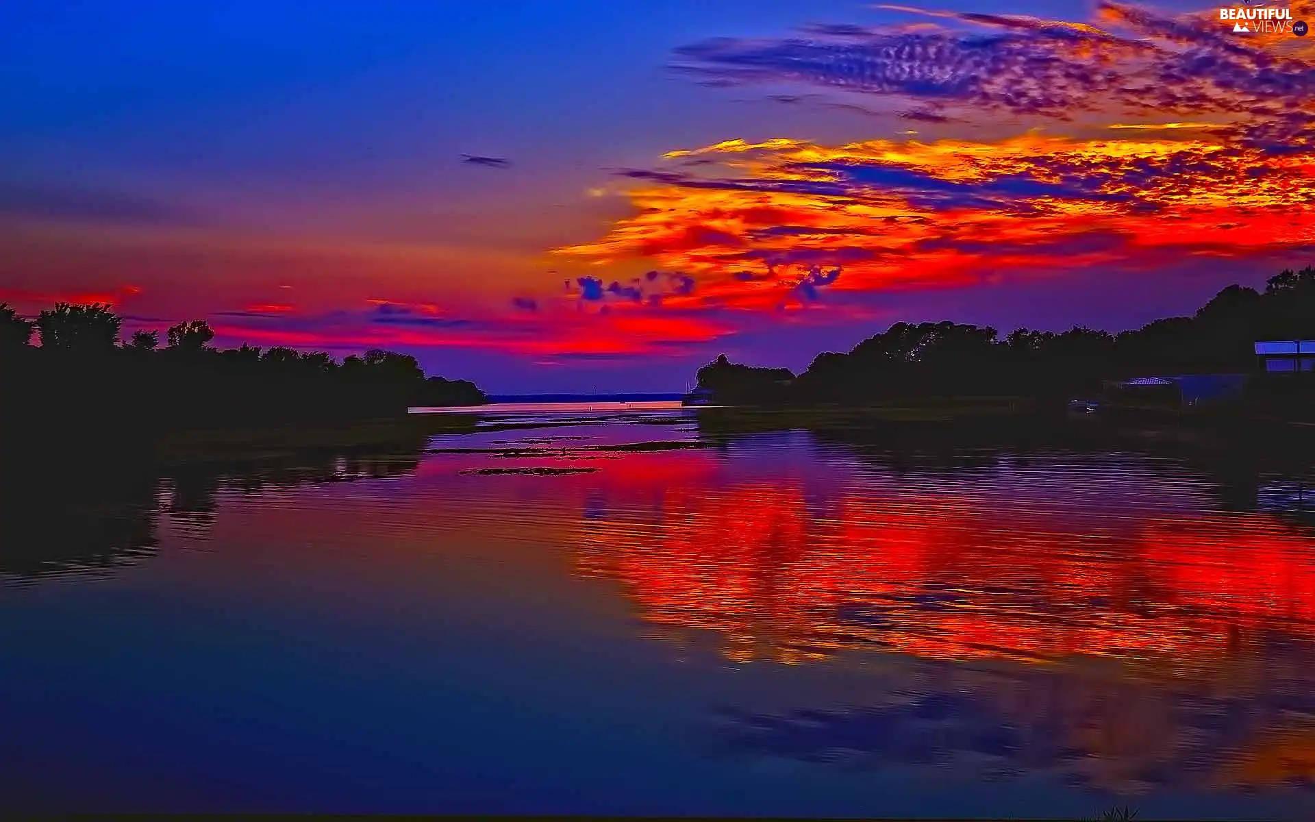 color, lake, reflection, clouds