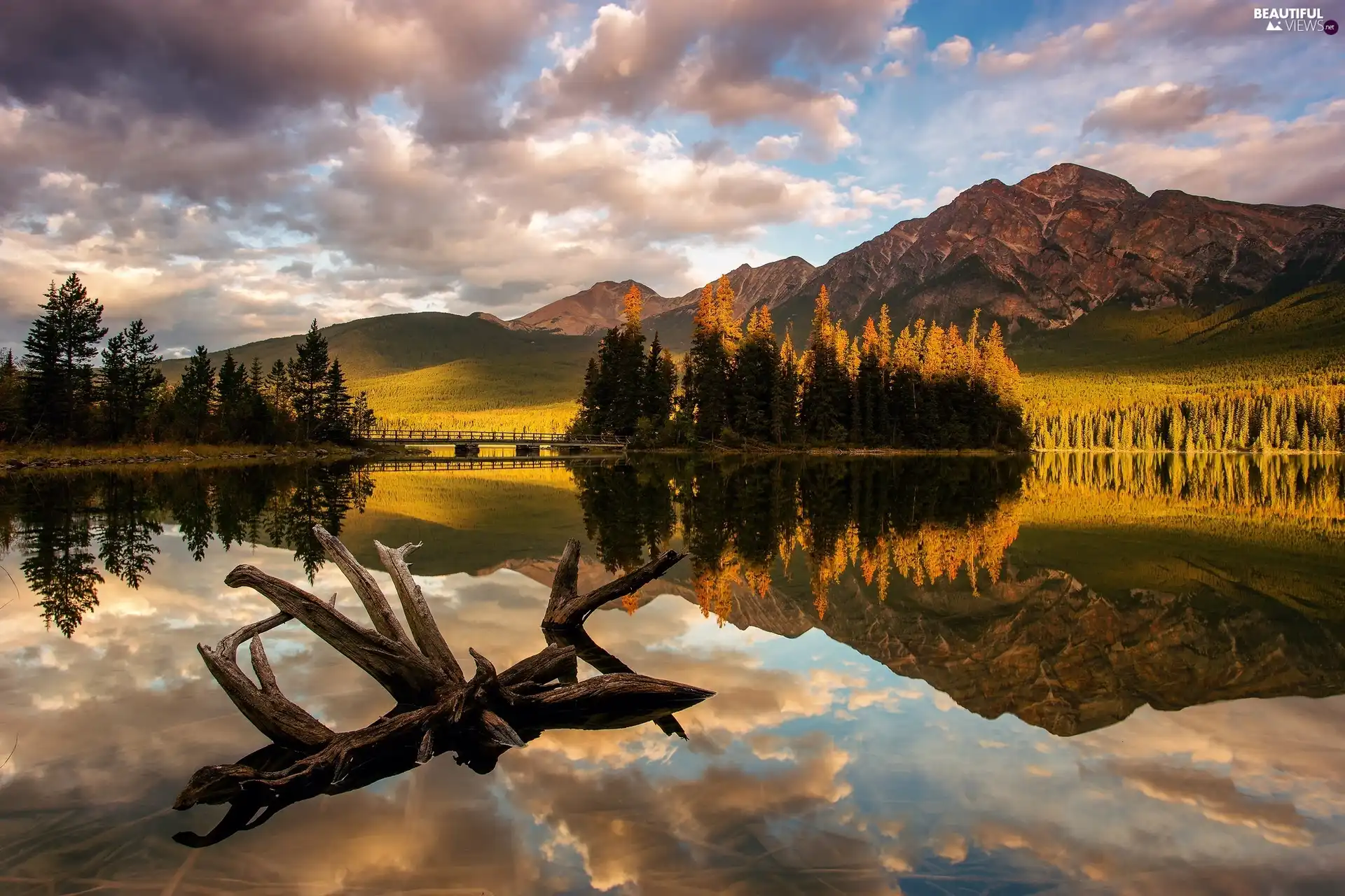 lake, clouds, reflection, Mountains