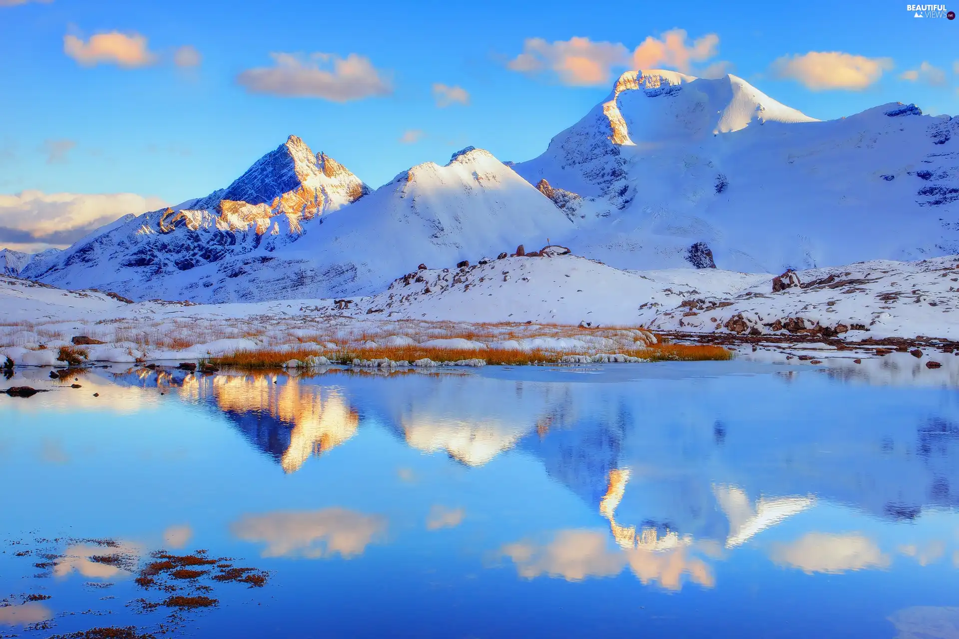 reflection, Mountains, lake