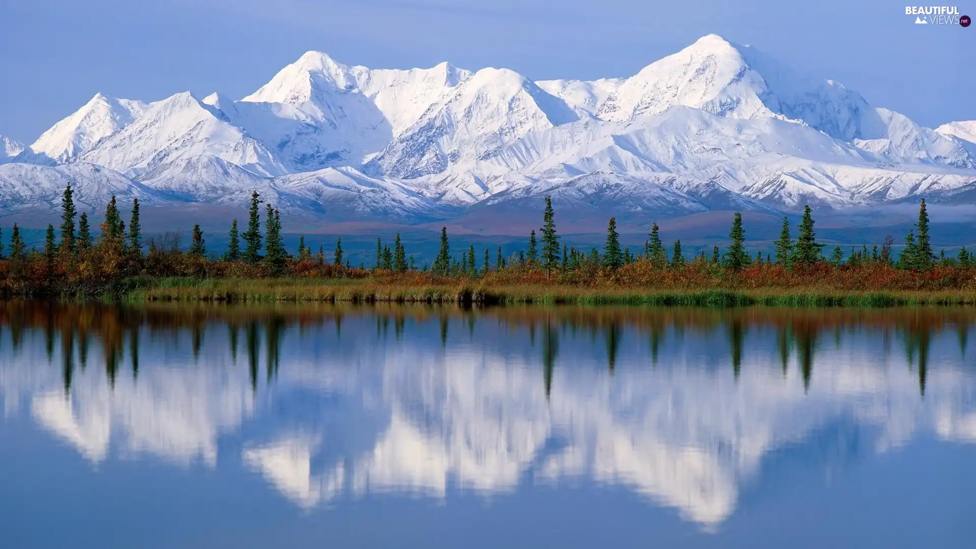 reflection, Mountains, lake