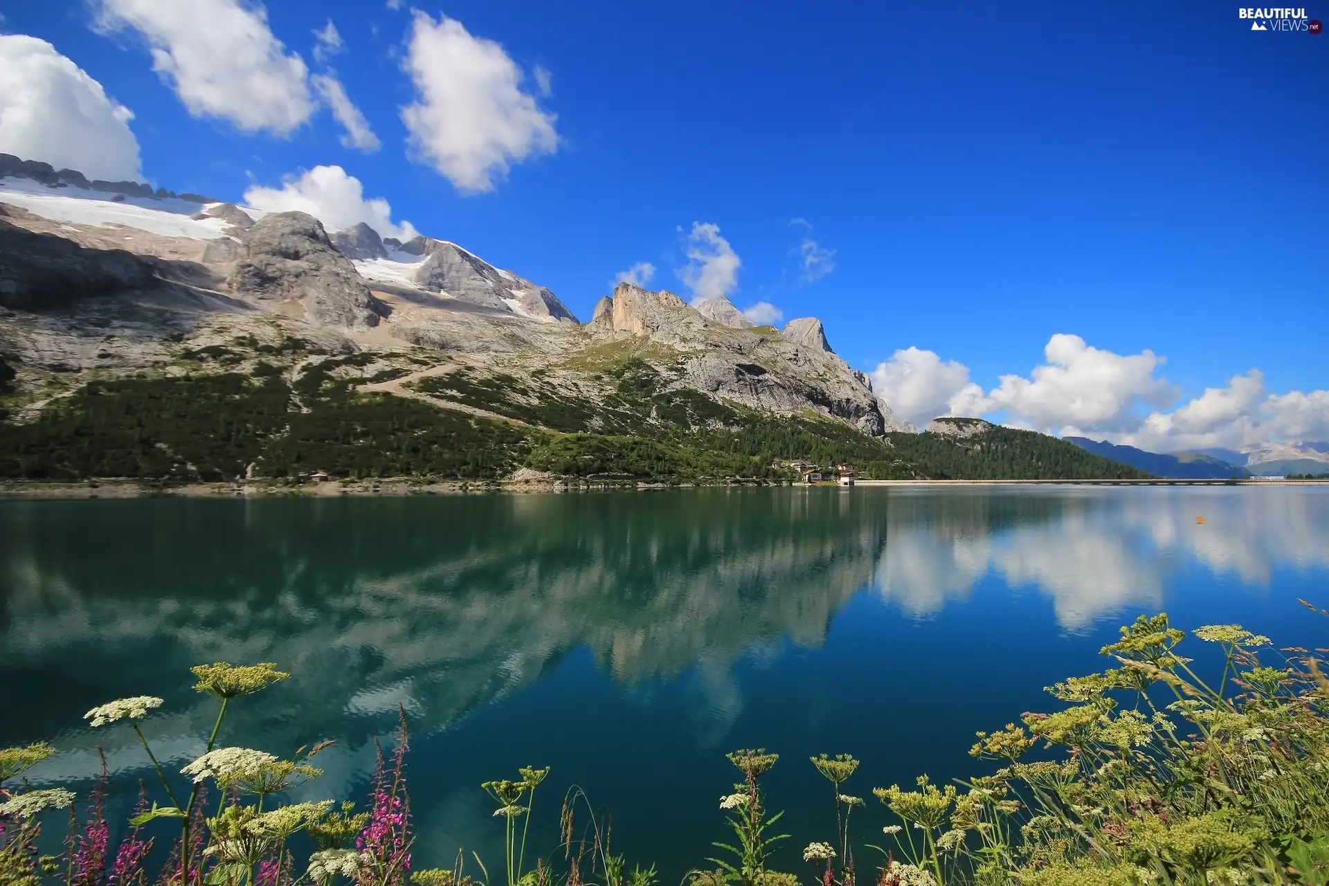 River, Mountains, clouds