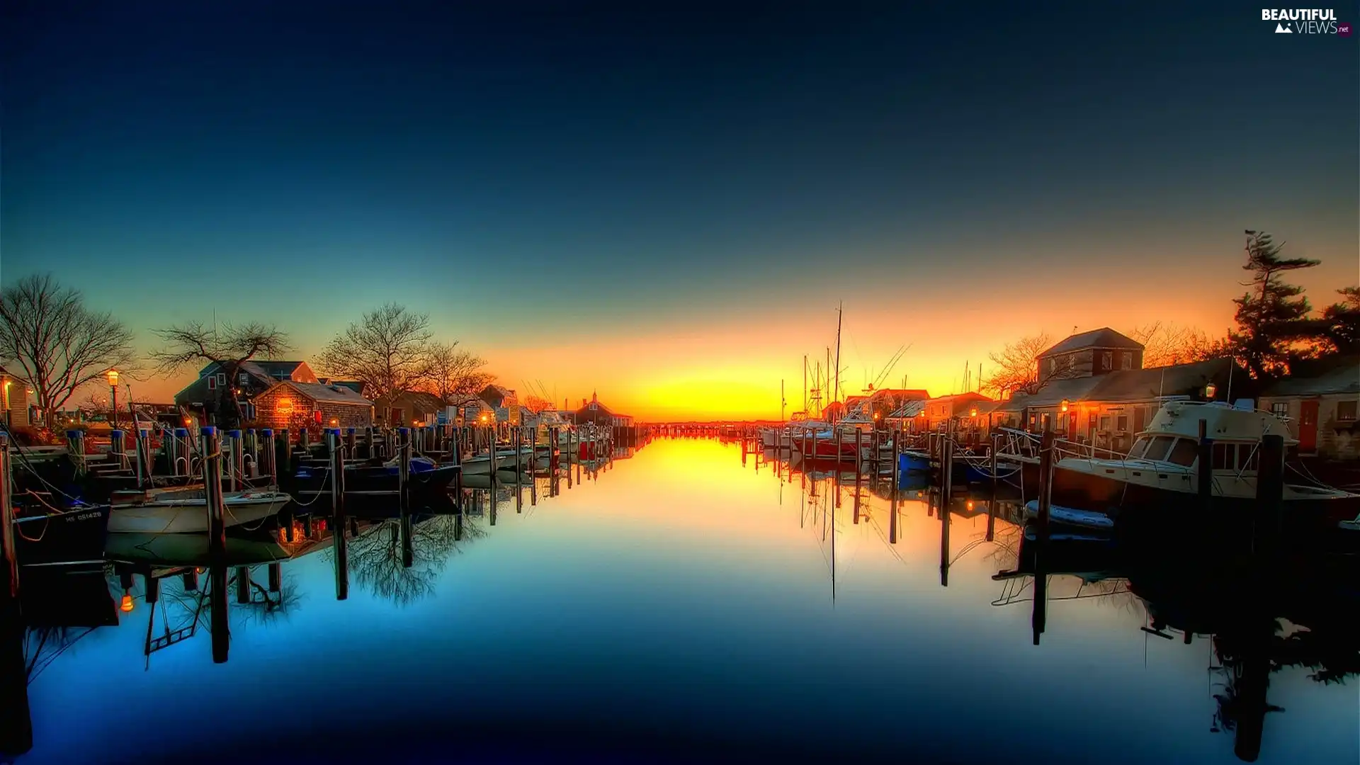 Great Sunsets, Harbour, River - Beautiful views wallpapers: 1920x1080