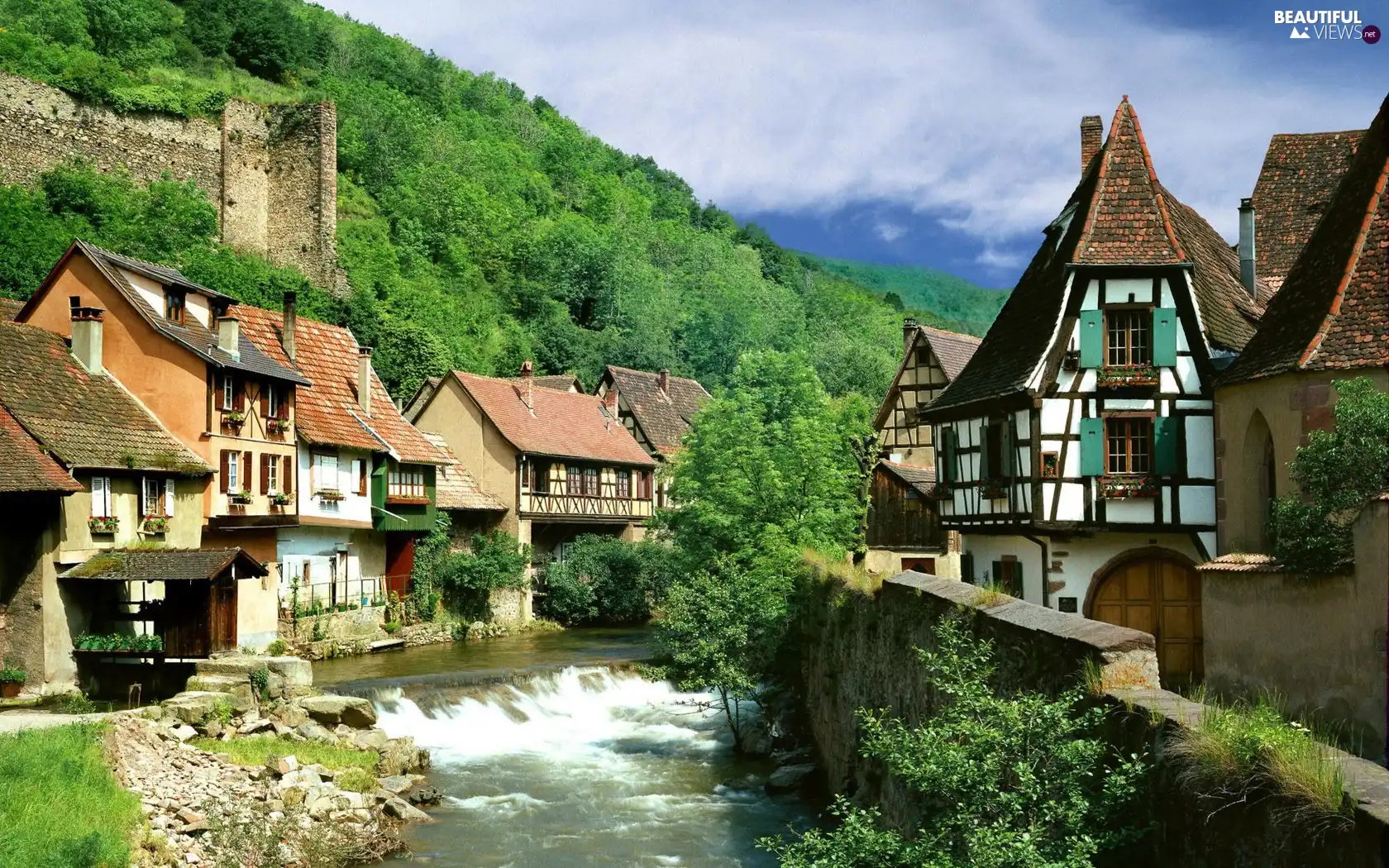 River, woods, Kaysersberg, Houses, Austria