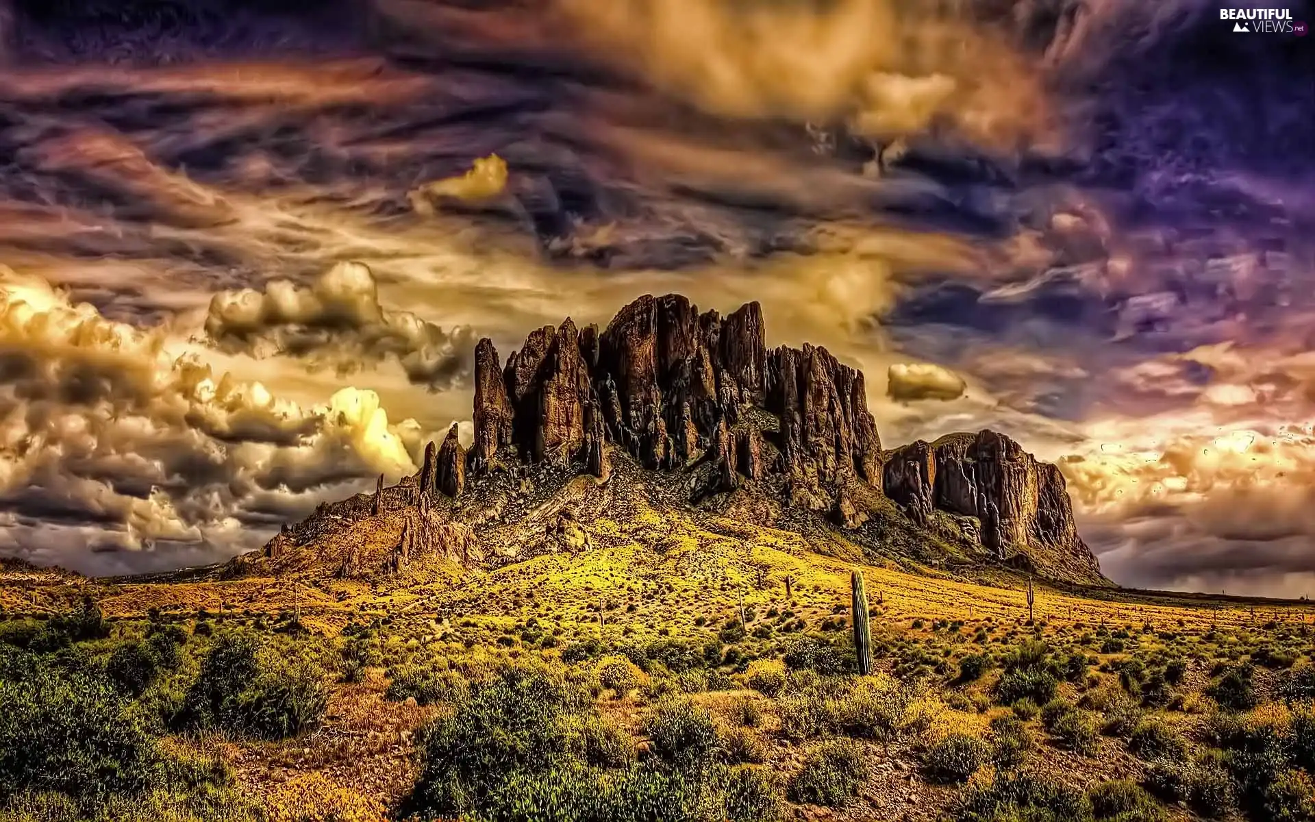 clouds, Sky, rocks, storm