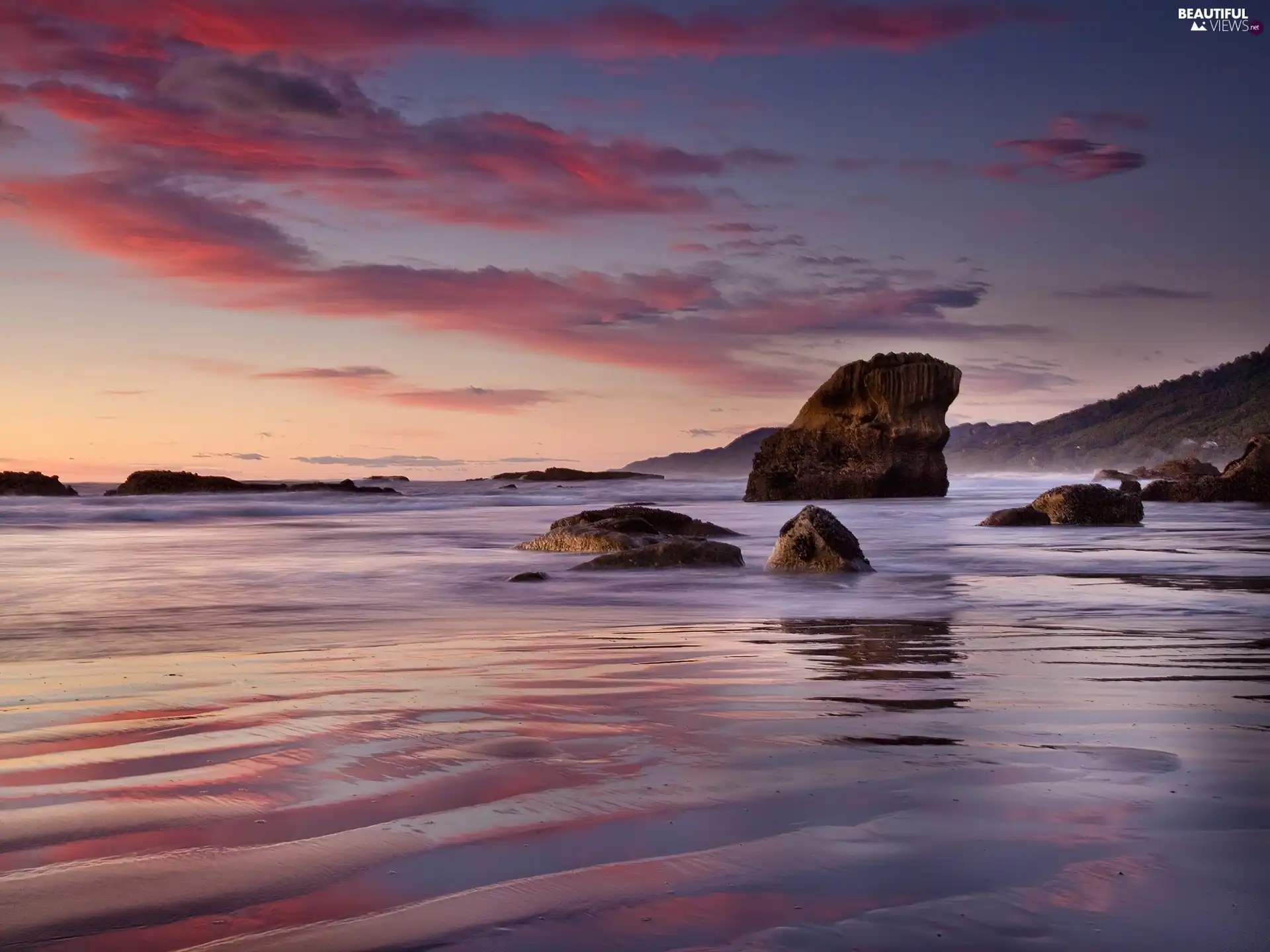 clouds, Waves, rocks, sea