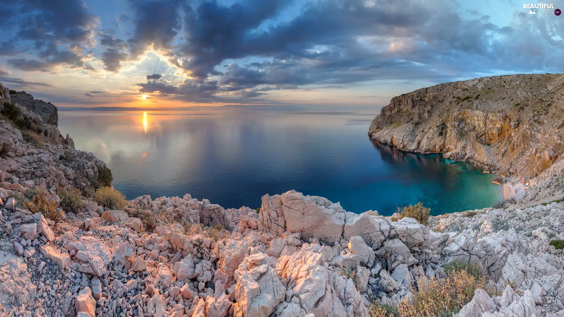 Gulf, Cres Island, rocks, Mali Bok Nature Reserve - Koromacna, Coartia, Adriatic Sea, Sunrise