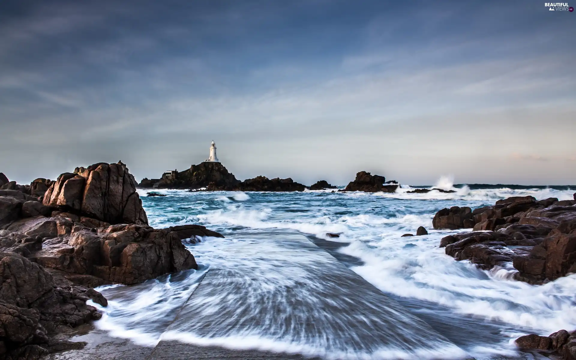 Lighthouse, sea, rocks, maritime