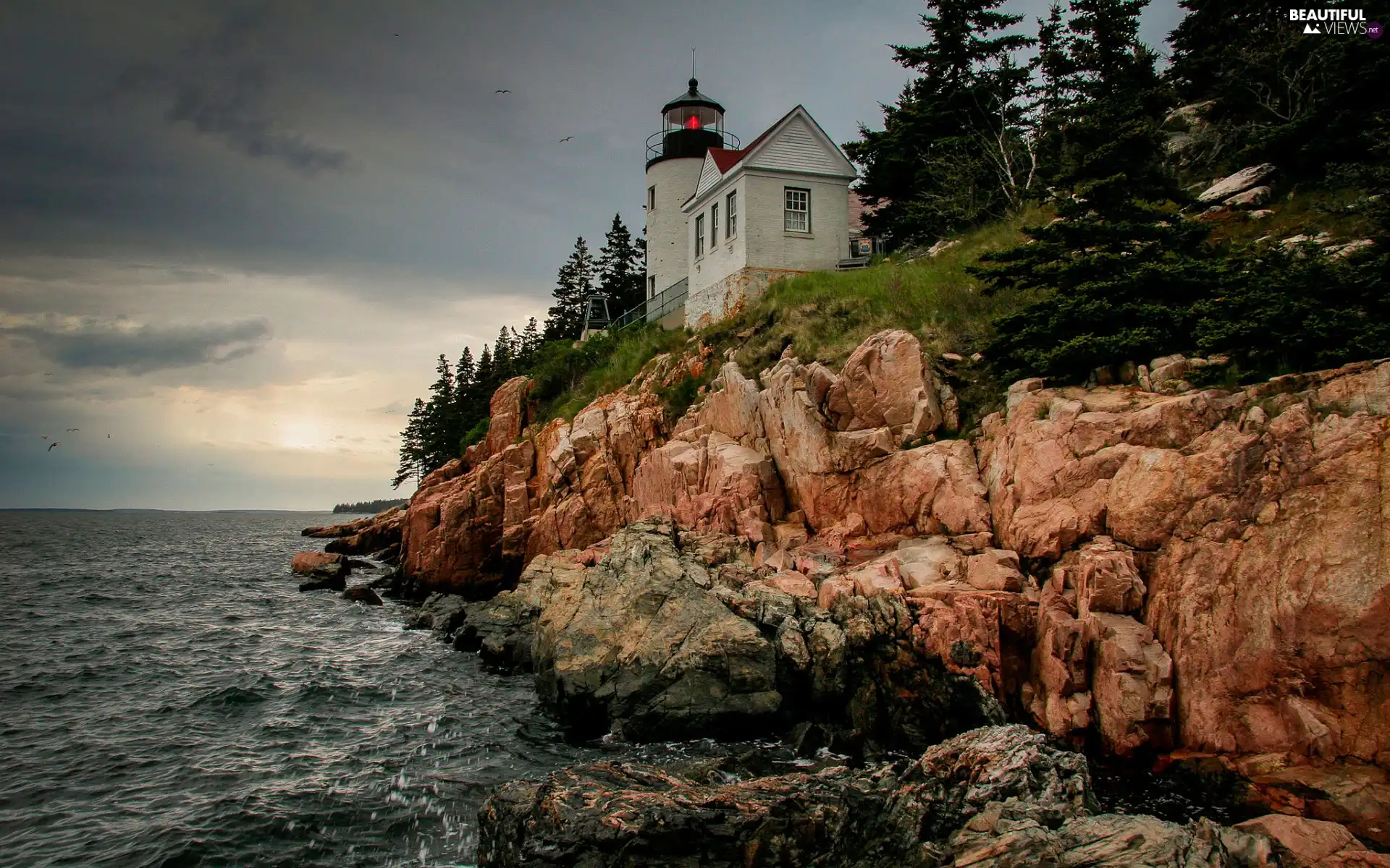 Lighthouse, sea, rocks, maritime