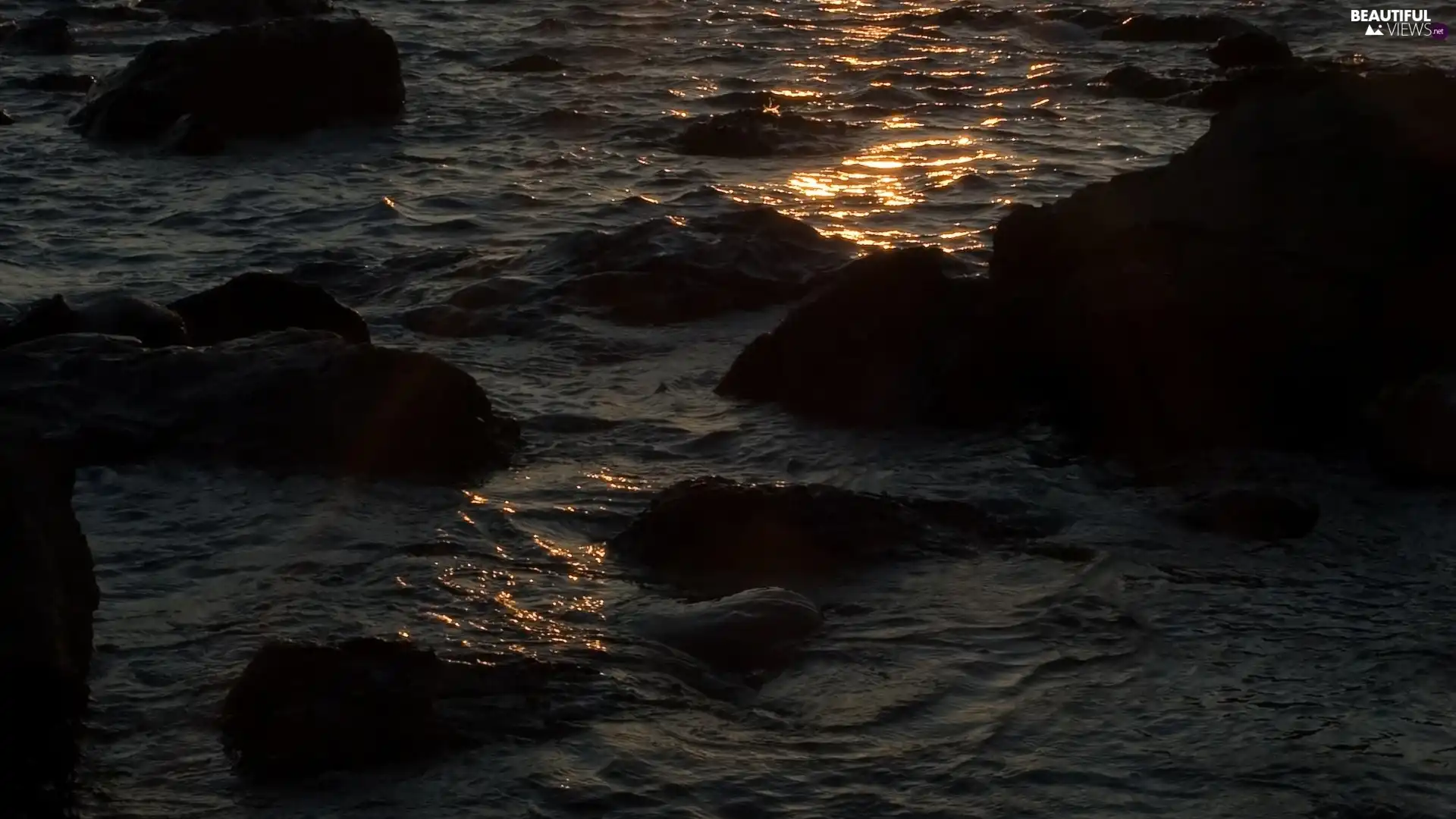 rocks, evening, sea