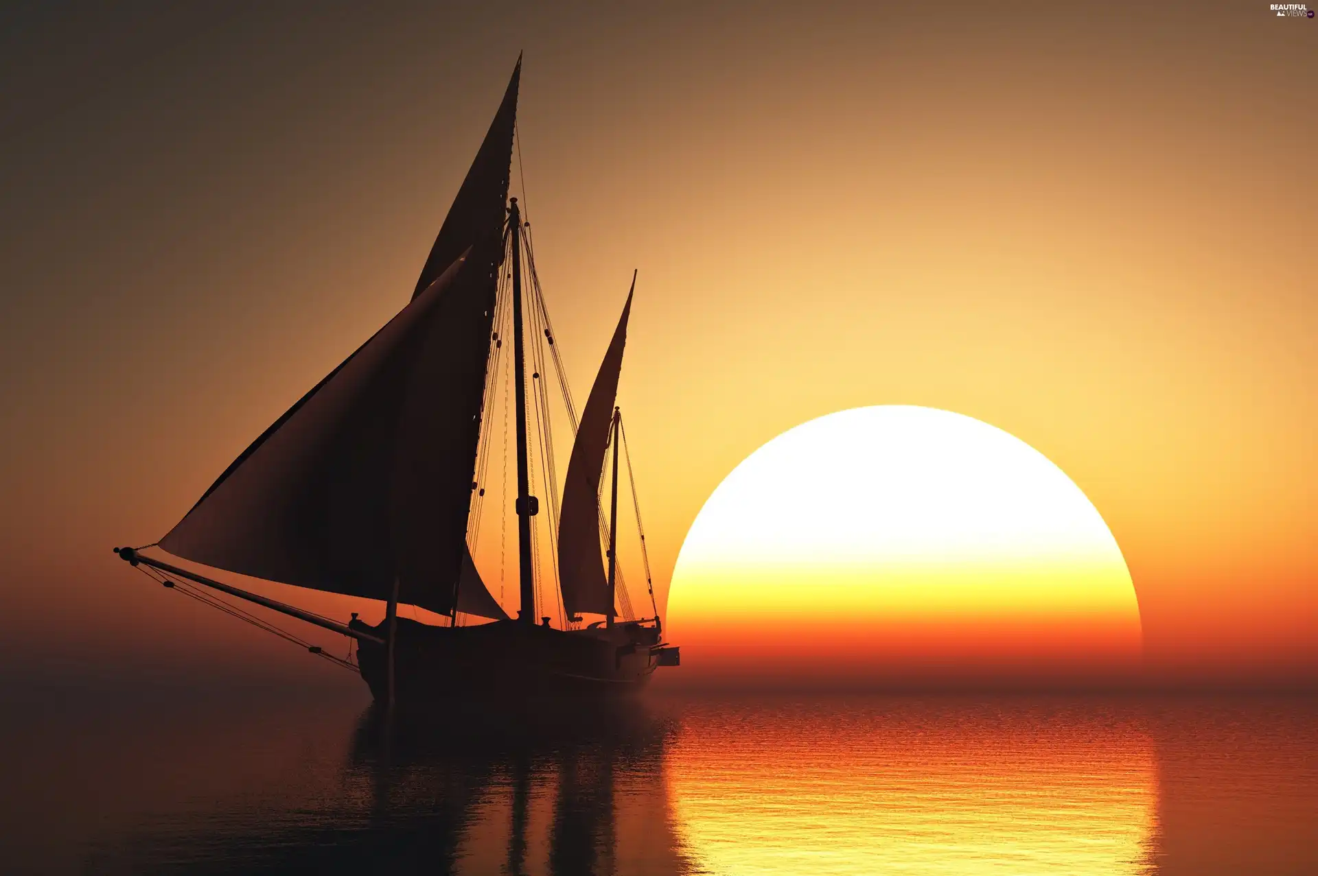 sailing vessel, Great Sunsets, sea - Beautiful views wallpapers: 3840x2554