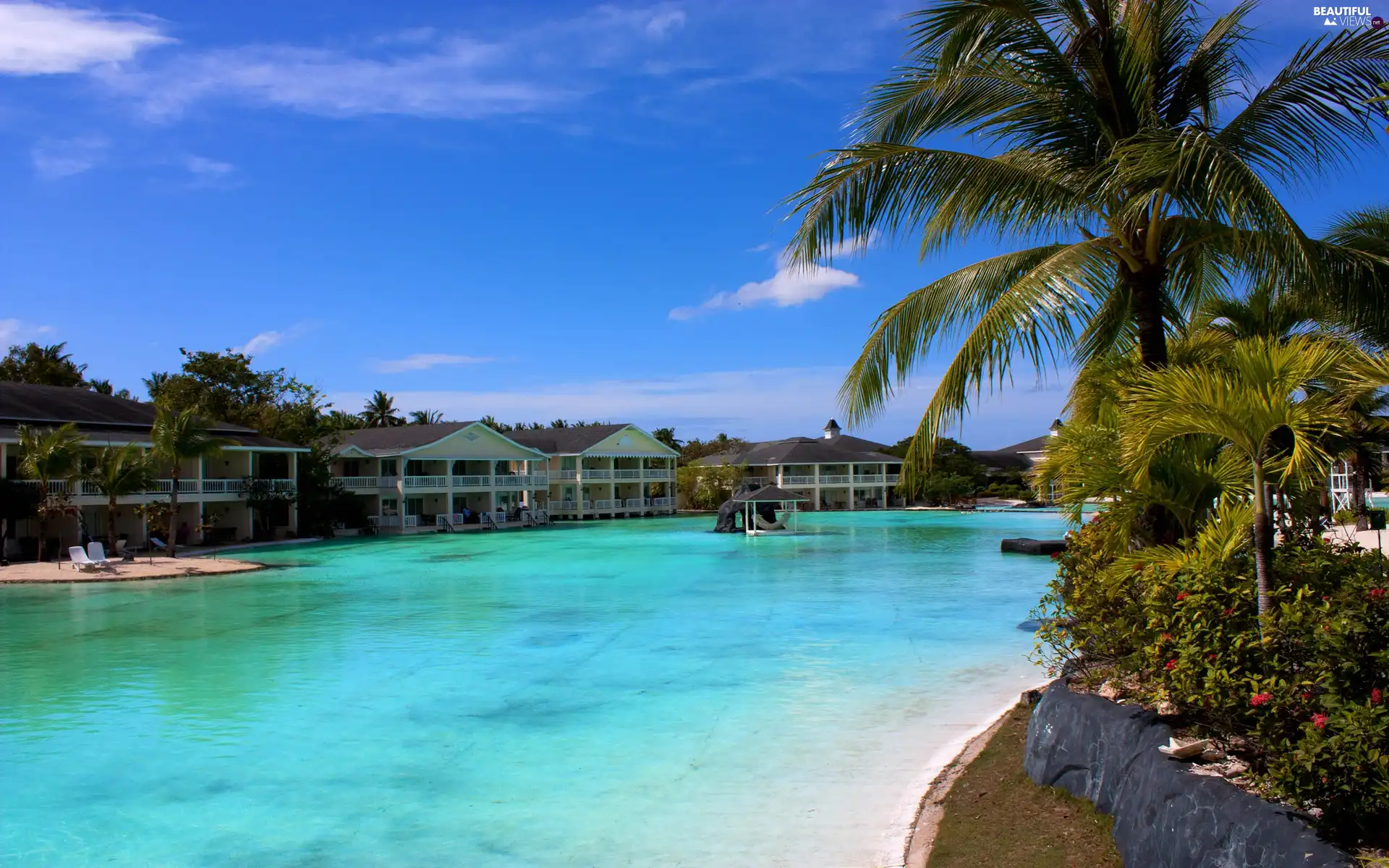 Palms, Hotel hall, sea