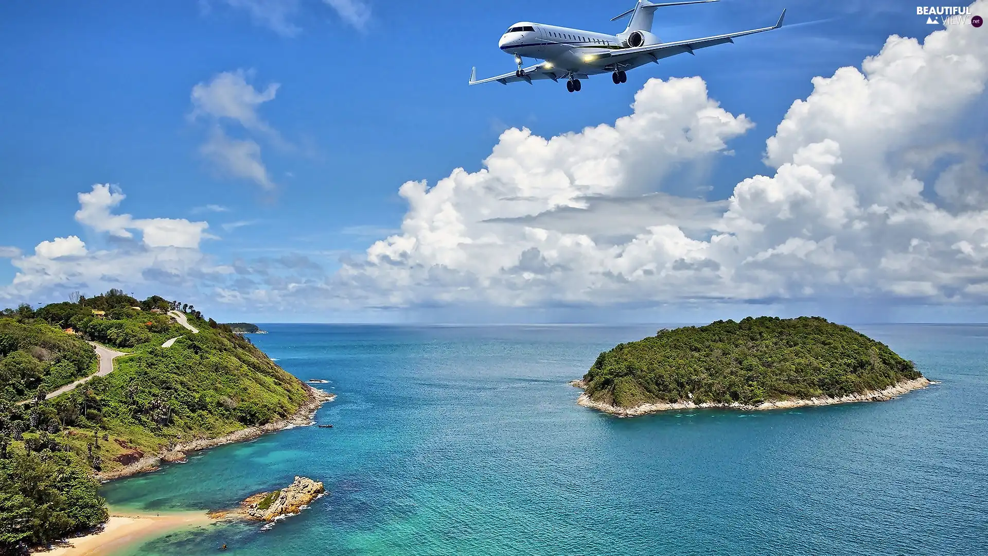 sea, plane, Islands