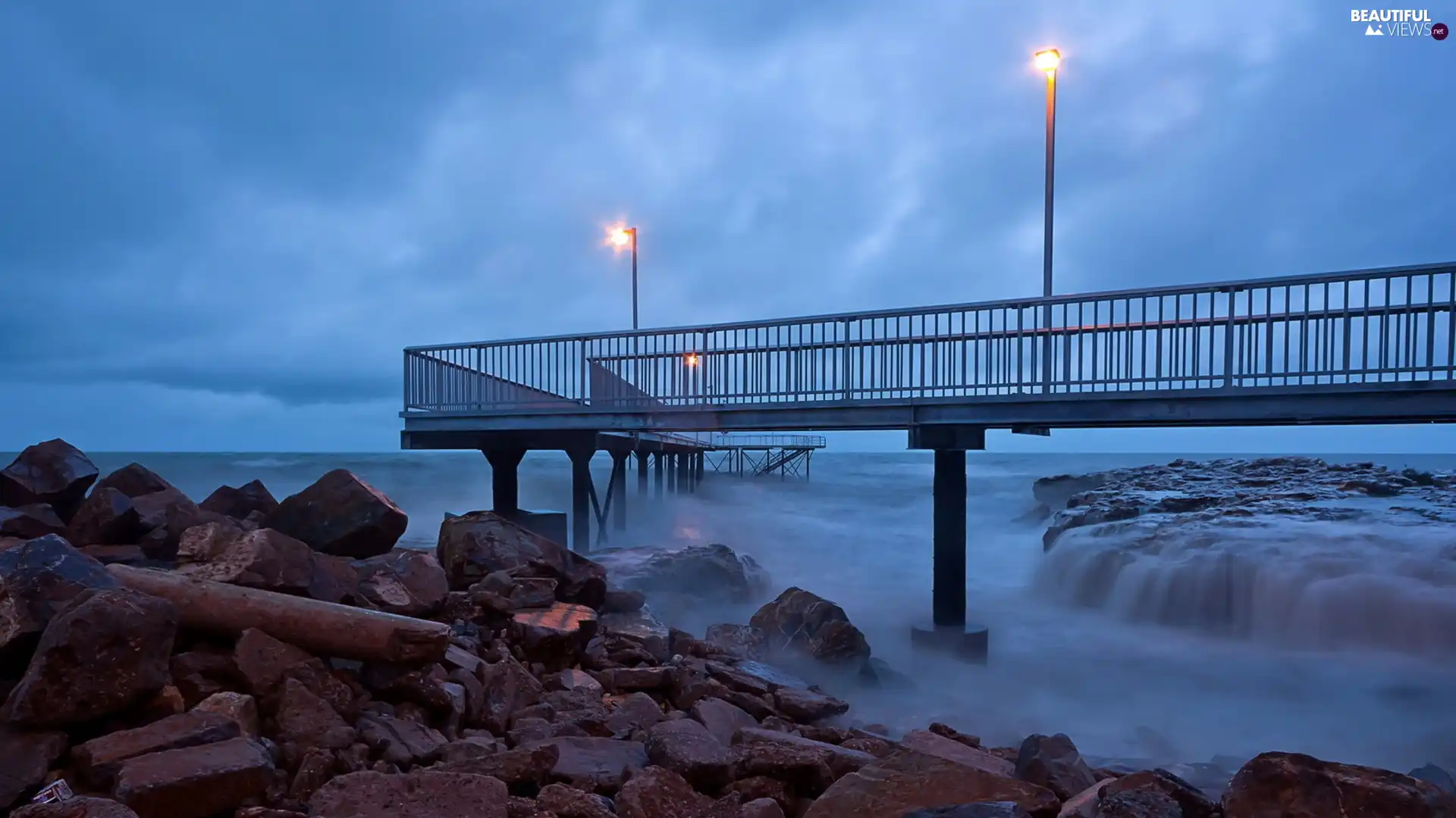 sea, pier, Stones