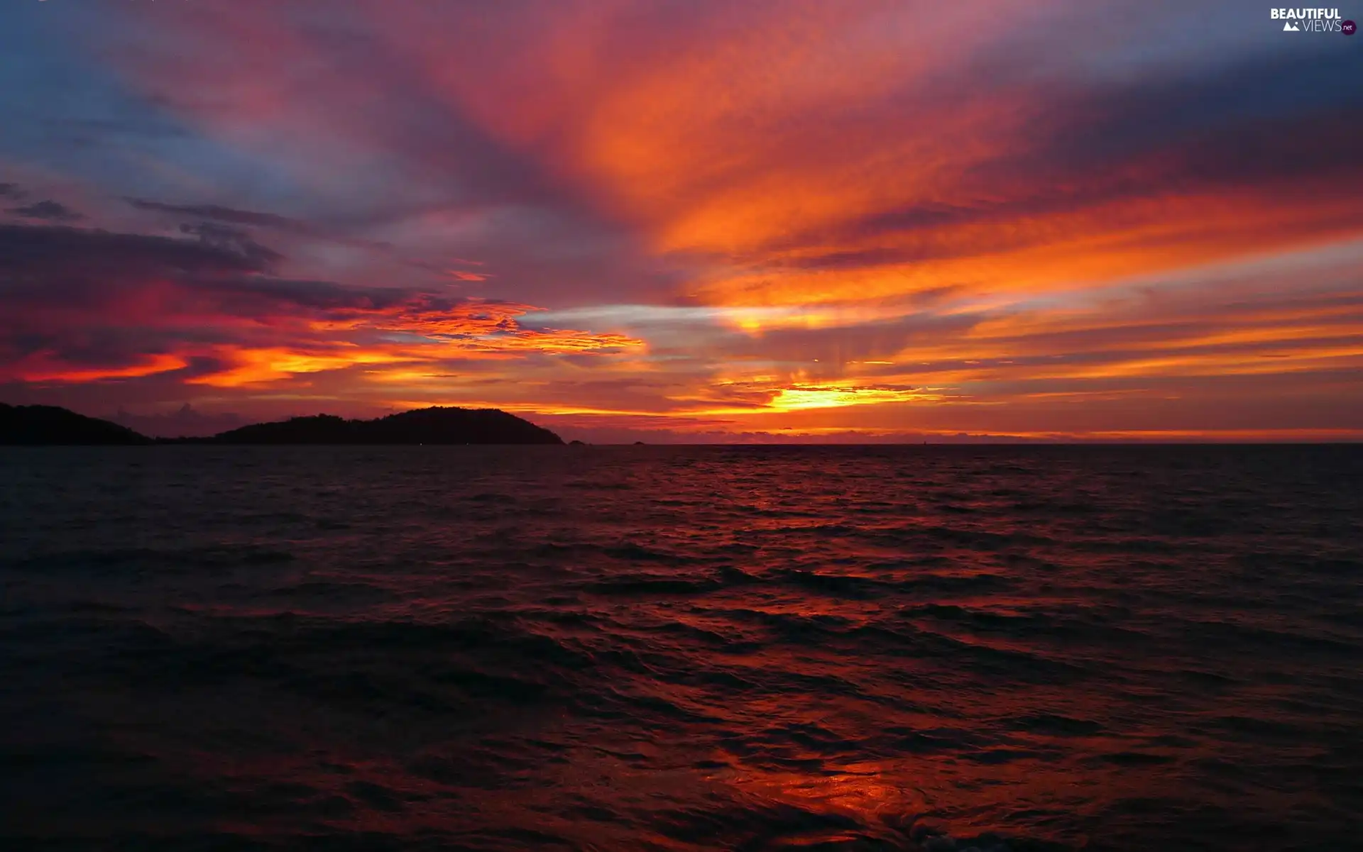 west, clouds, sea, sun