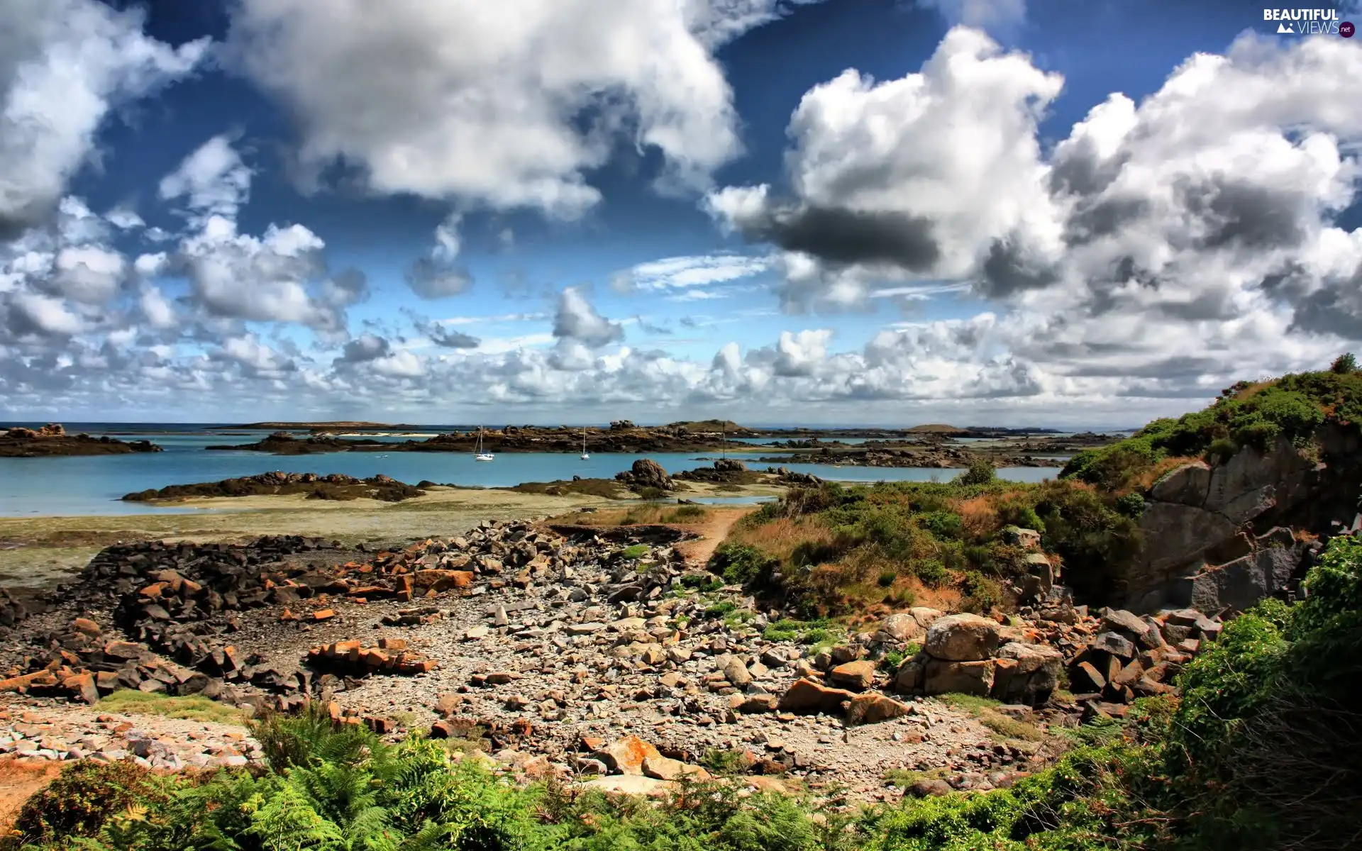 Sky, clouds, Stones, Islets, coast