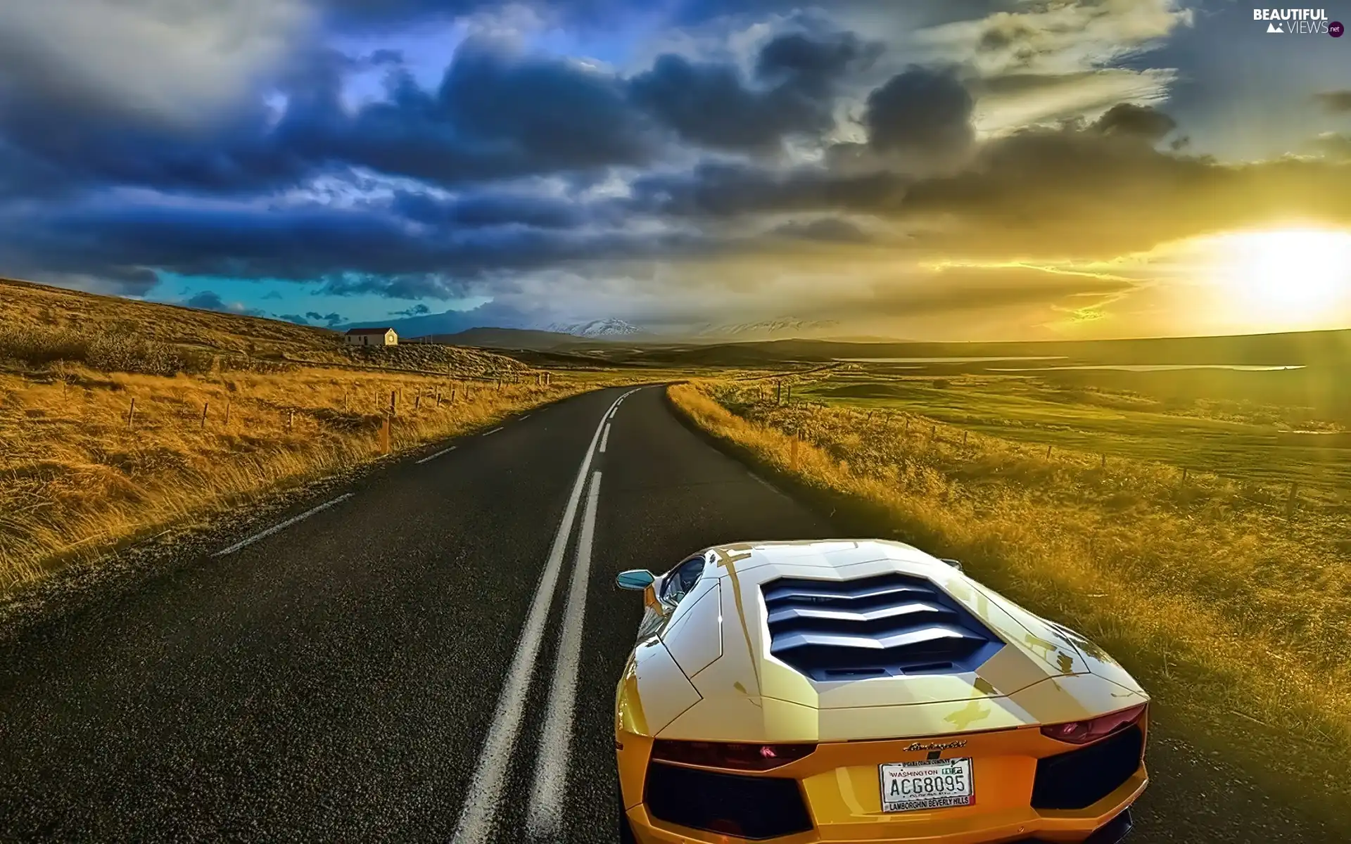 Lamborghini, Way, Sky, Aventador